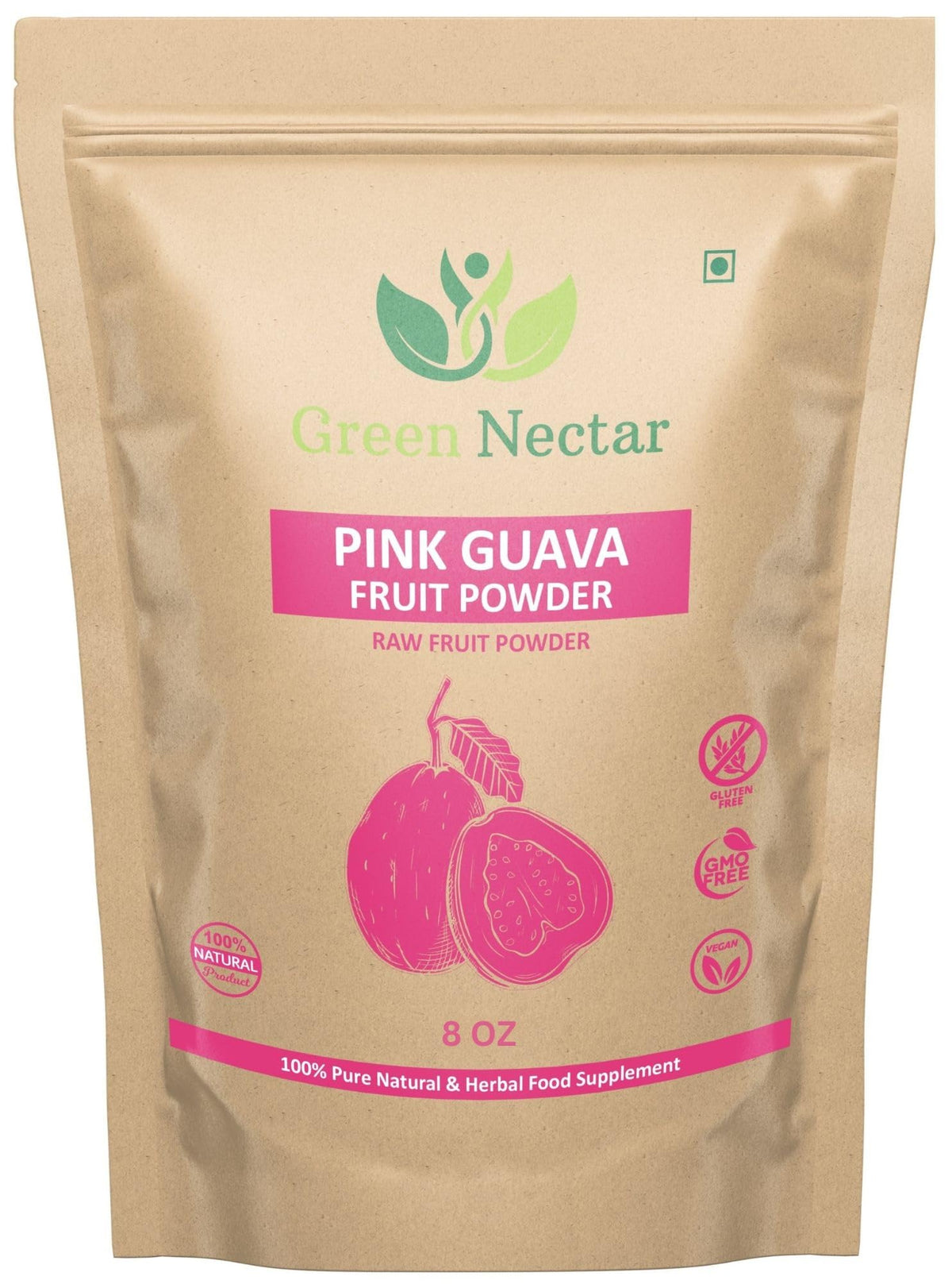 GREEN NECTAR polvo guayaba rosa en bolsa para batidos y postres