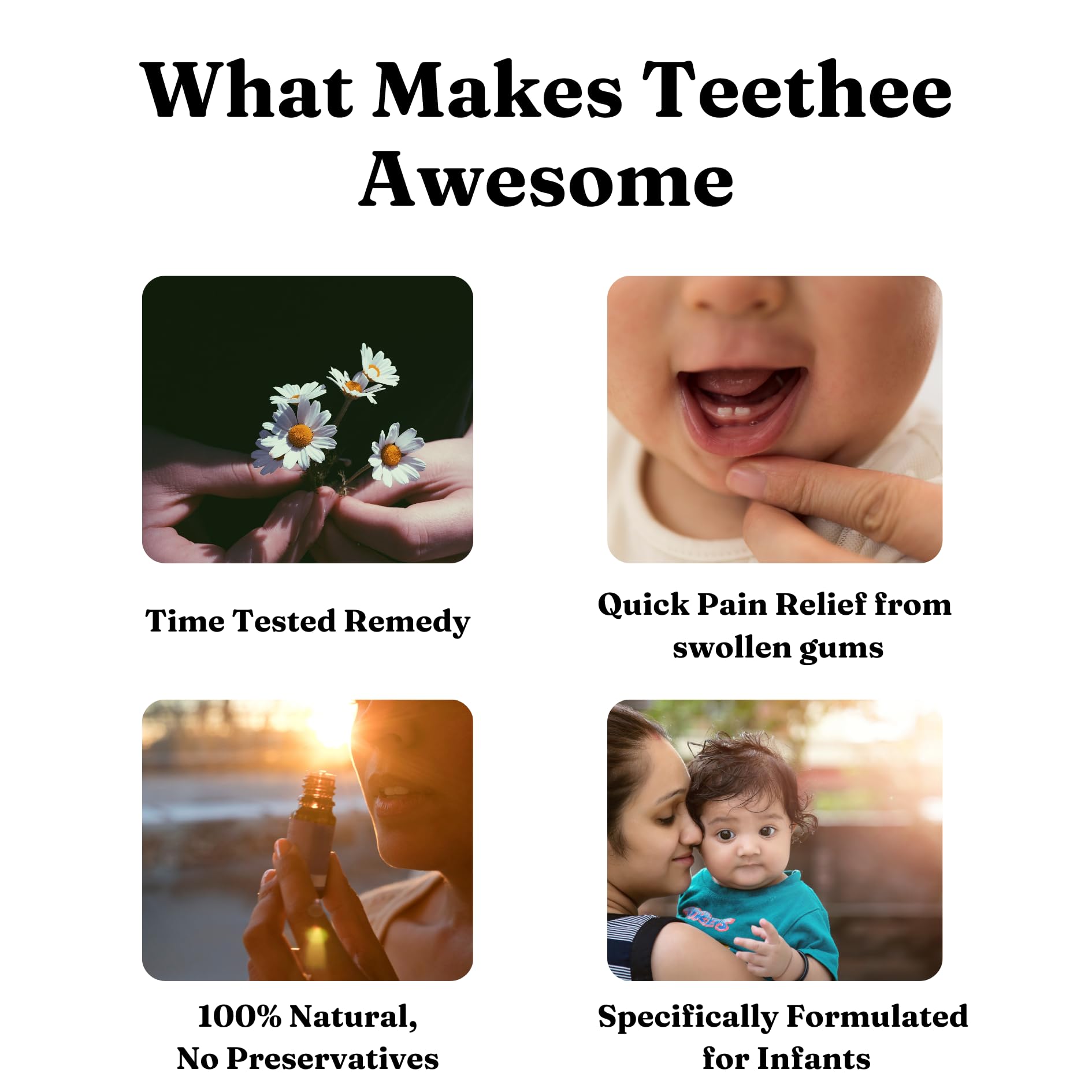 Instrucciones de uso externo de Teethee para dentición diaria.
