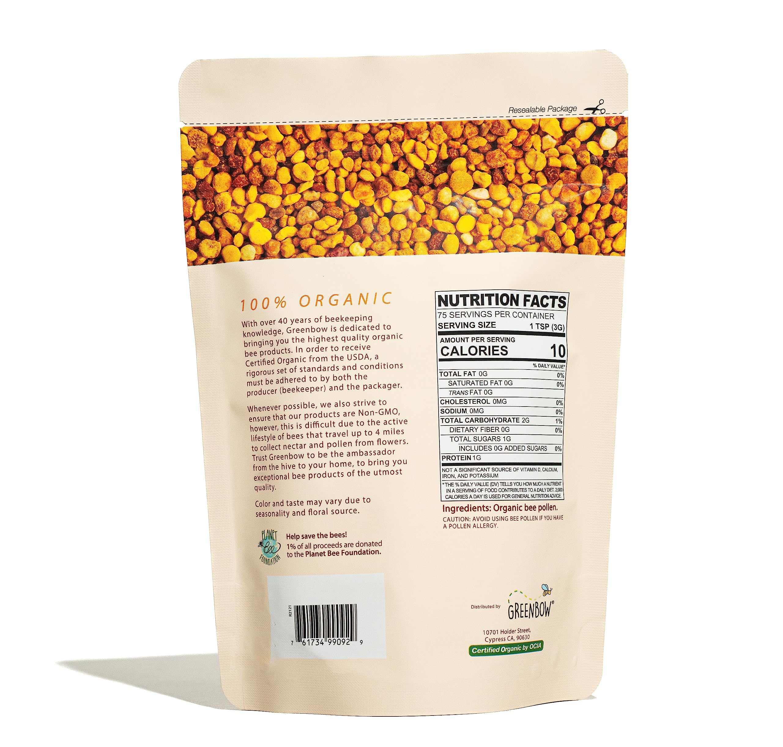 Frasco de 8 oz Greenbow polen de abeja orgánico, fácil de almacenar