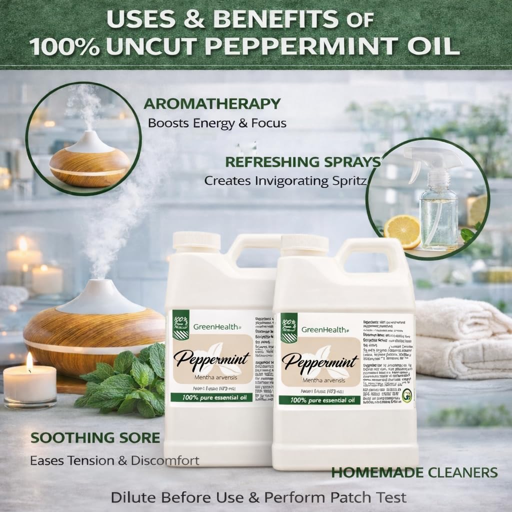 GreenHealth Aceite de Menta en envase blanco duradero para uso doméstico