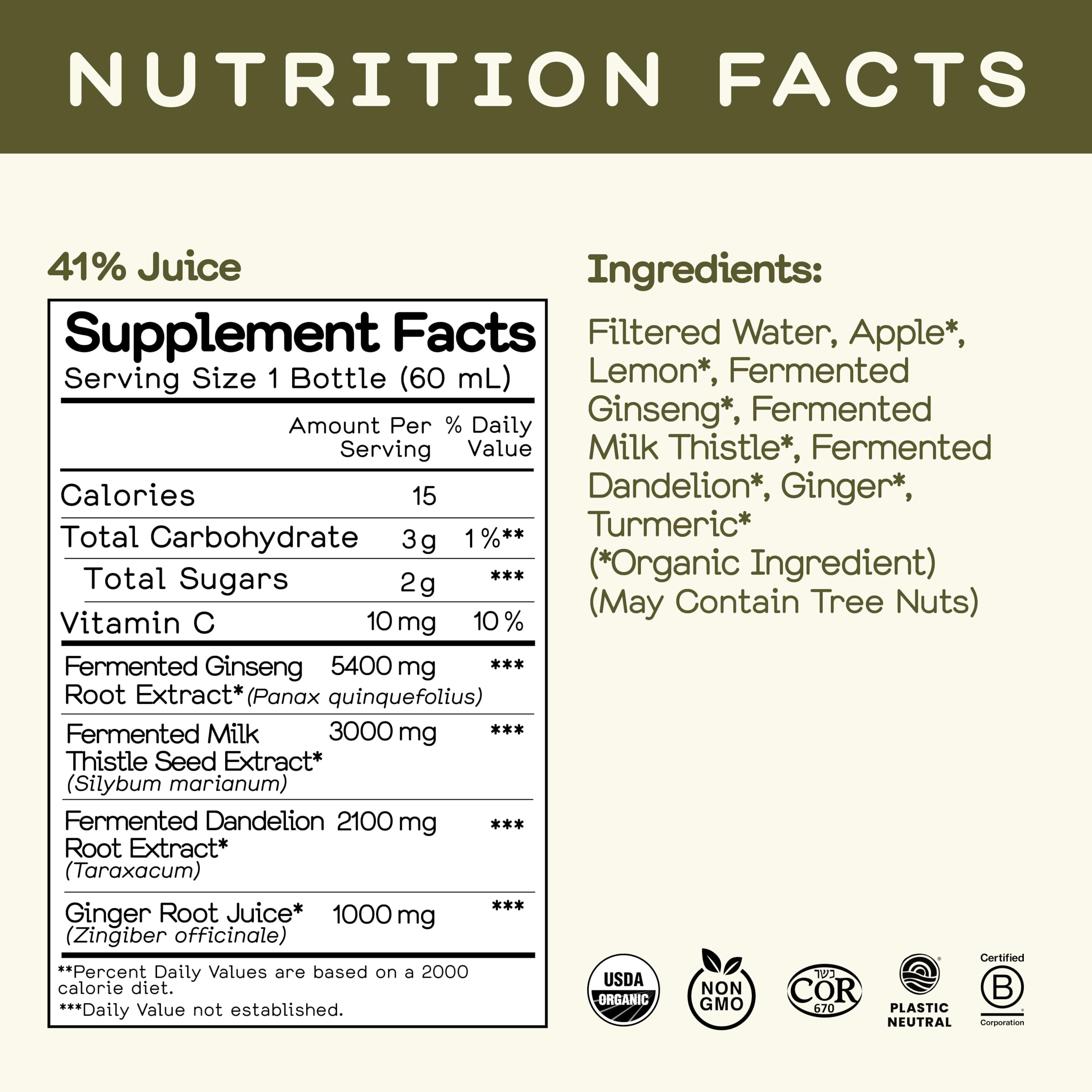 Greenhouse Juice Co: ginseng fermentado que acompaña el shot desintoxicante.