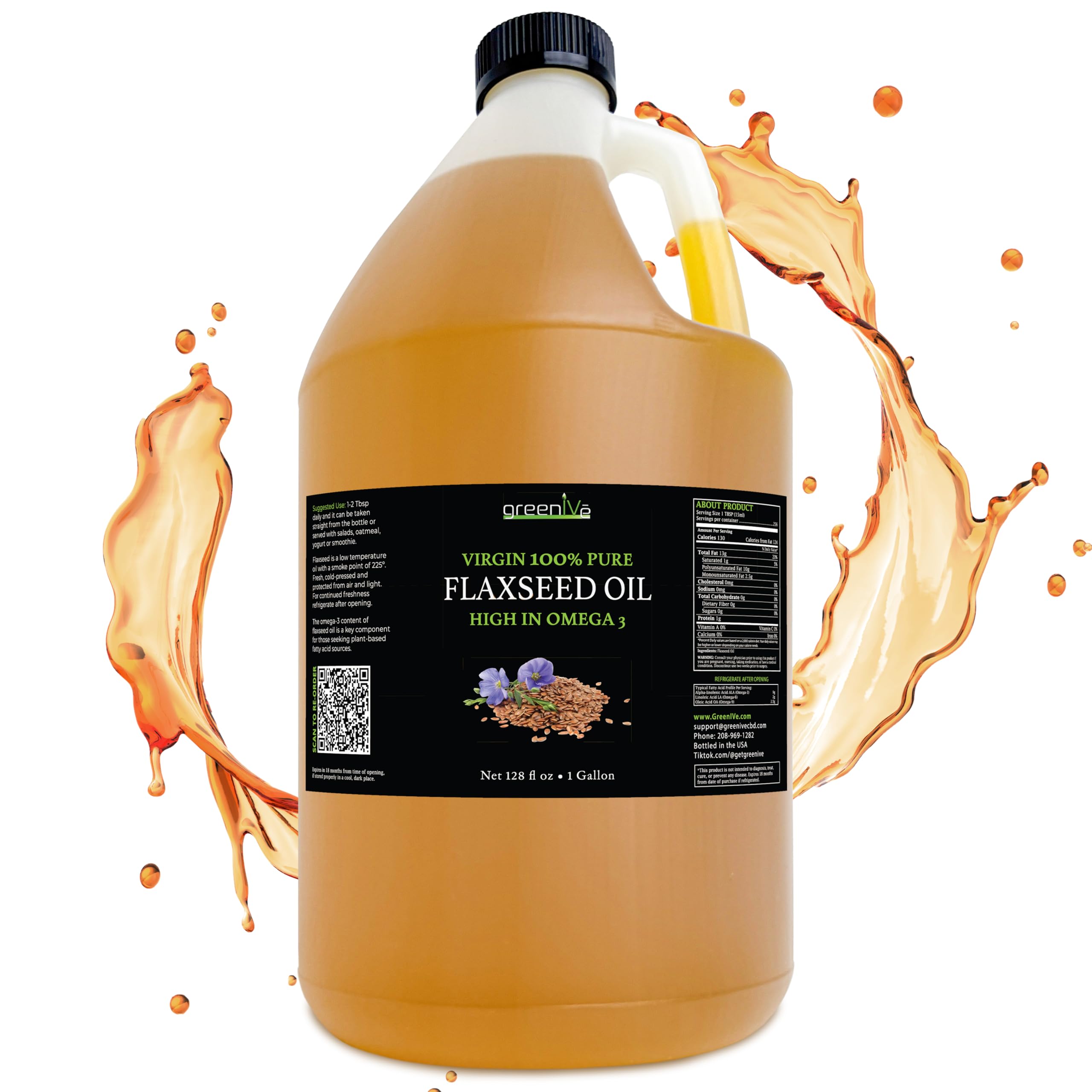 GreenIVe Aceite de linaza con chorros fácil para verter sin goteos.