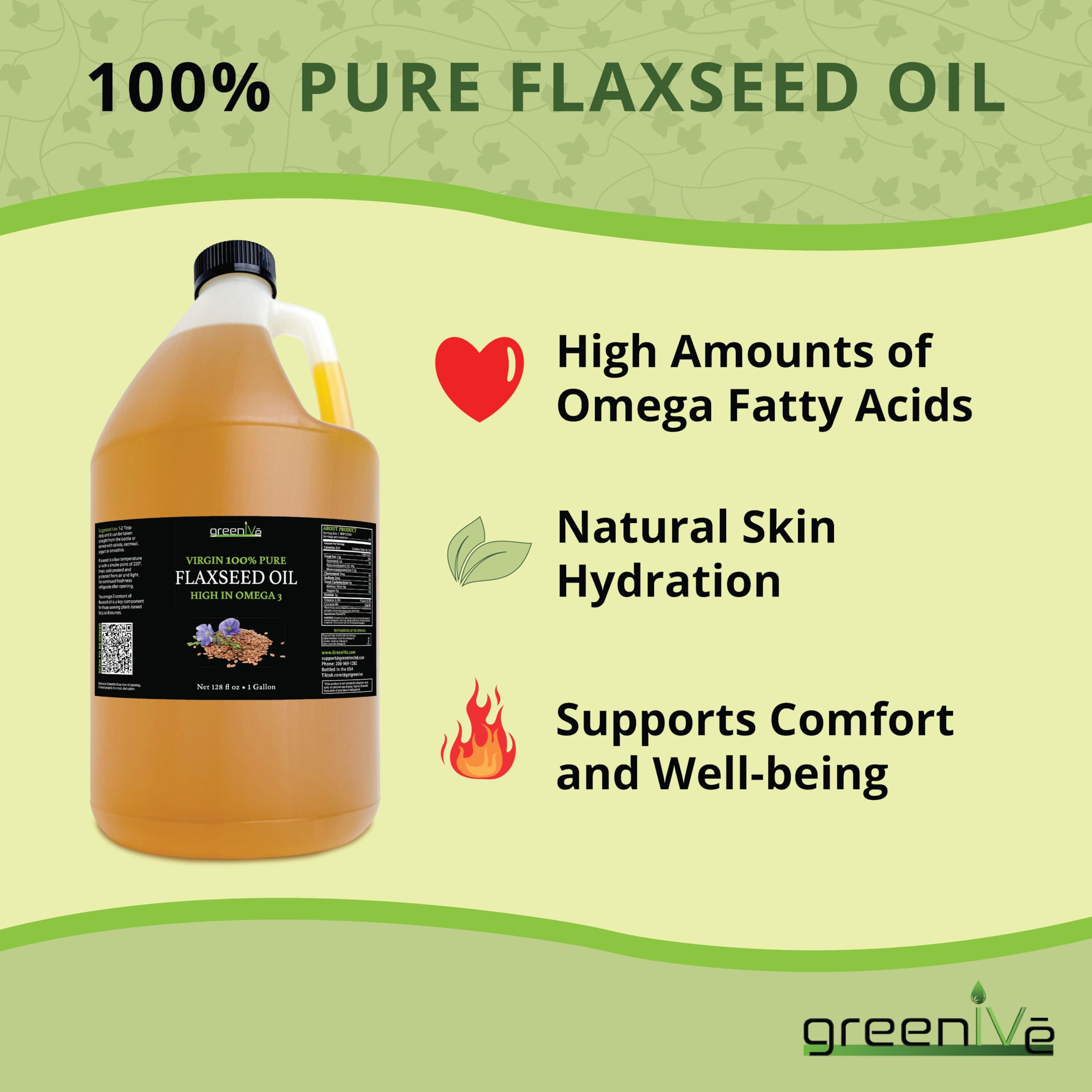 GreenIVe Aceite de linaza en galón para compra a granel.