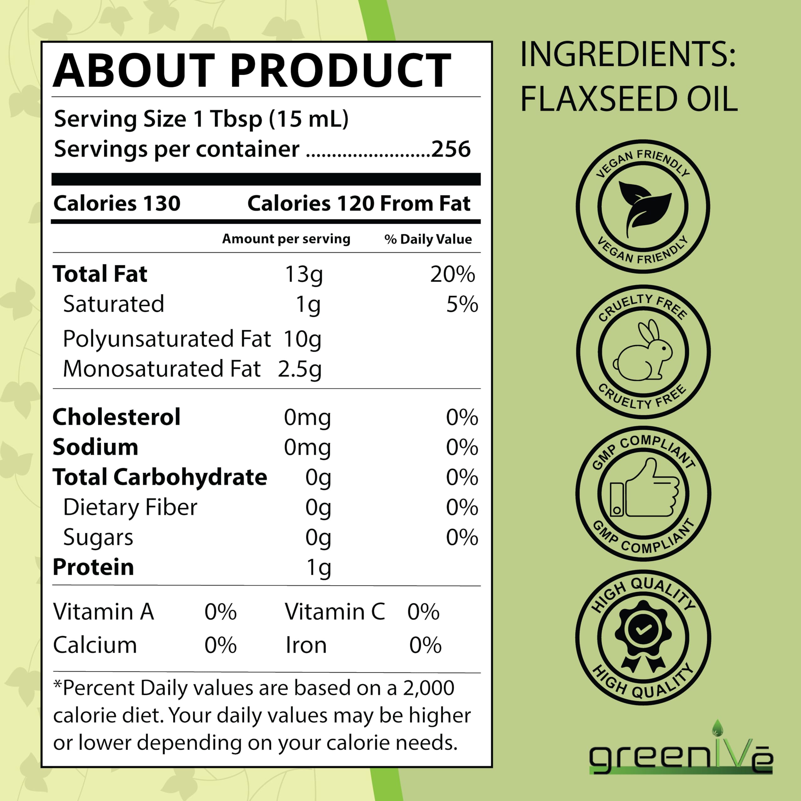 GreenIVe Aceite de linaza uso diario para ensaladas y aderezos.