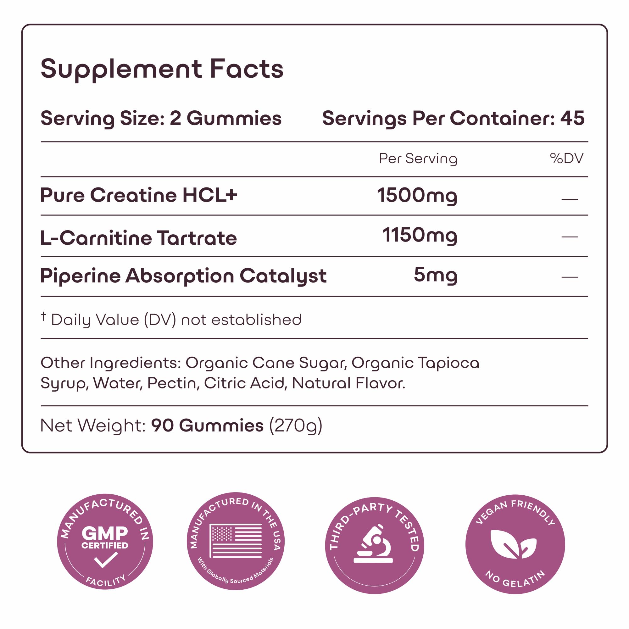 Botella de 90 gomitas GreenLab Creatine HCL+ lista para viajar