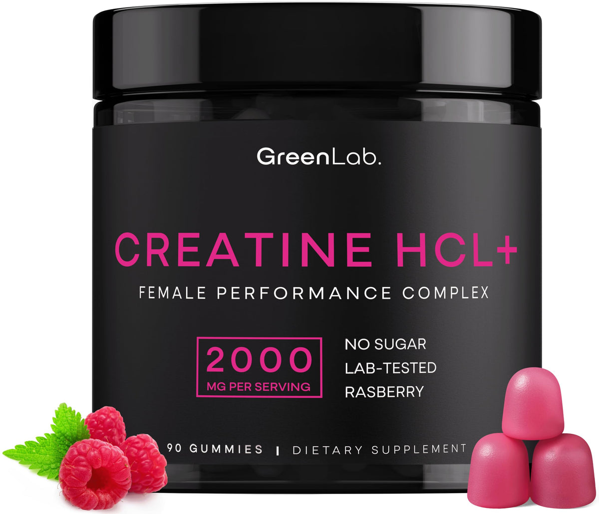 GreenLab Creatine HCL+ gomitas sabor fresa para energía en mujeres