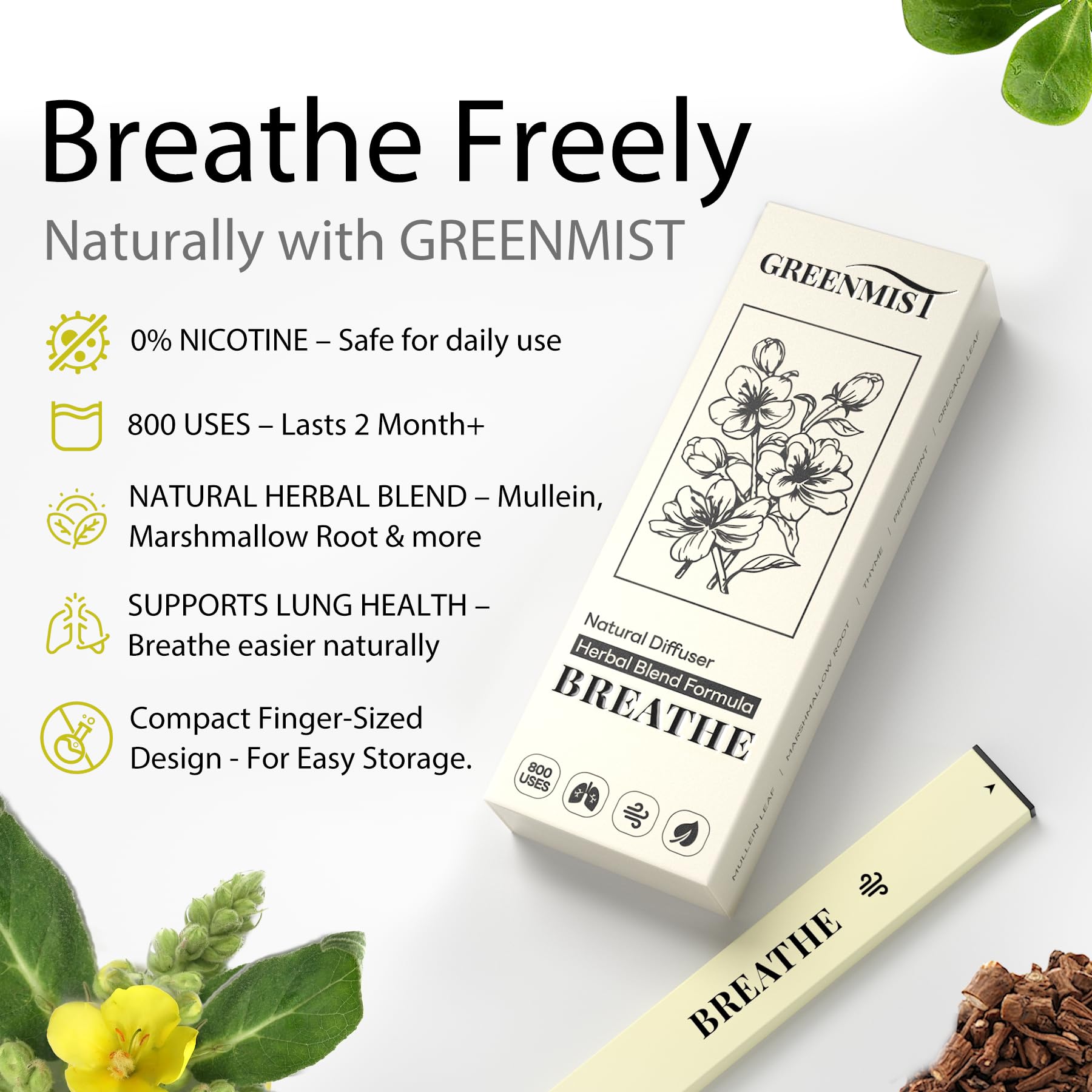GreenMist: difusor de hoja de orégano para aroma herbal y ambiente estimulante.