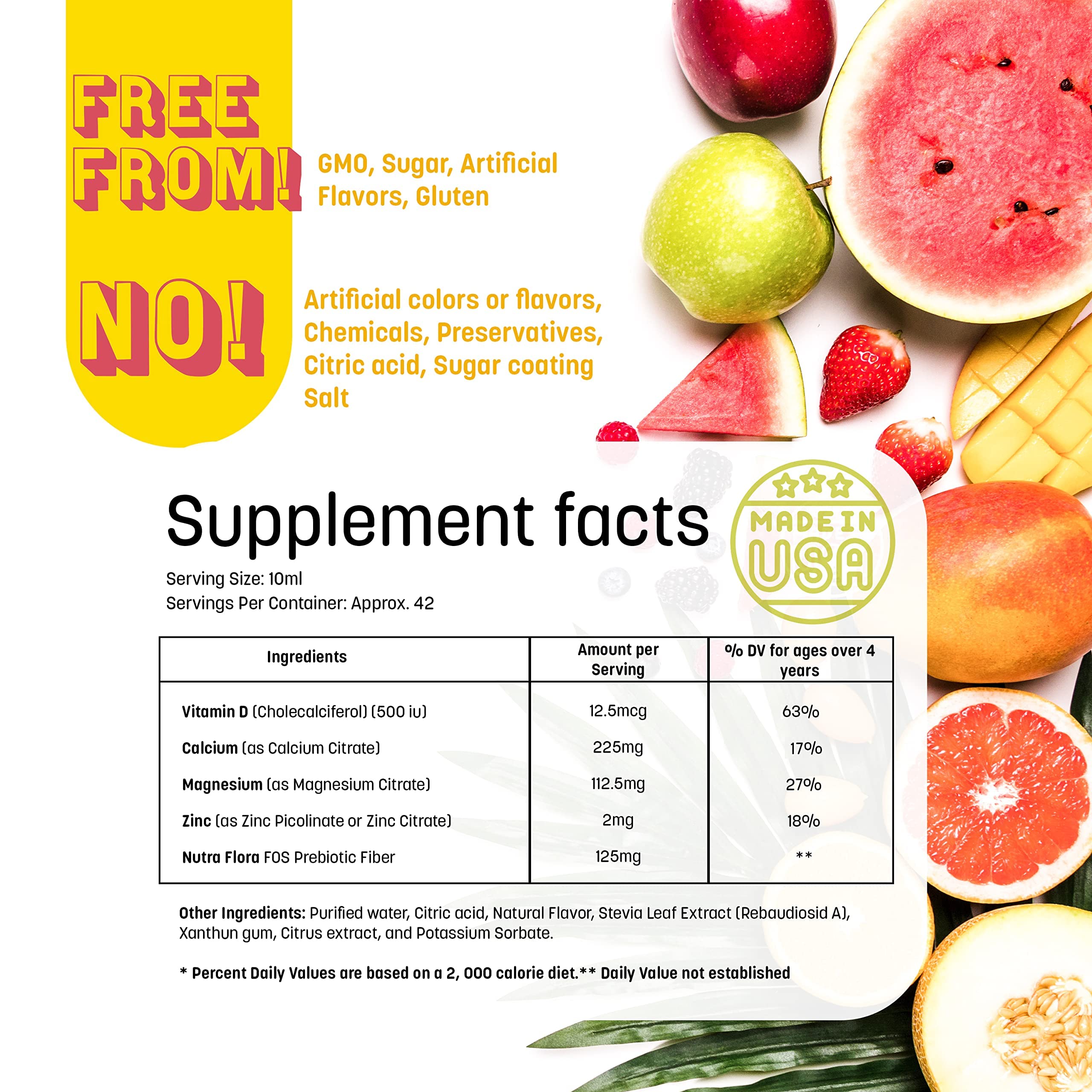 GreenPeach calcio líquido, etiqueta natural, sin azúcares añadidos