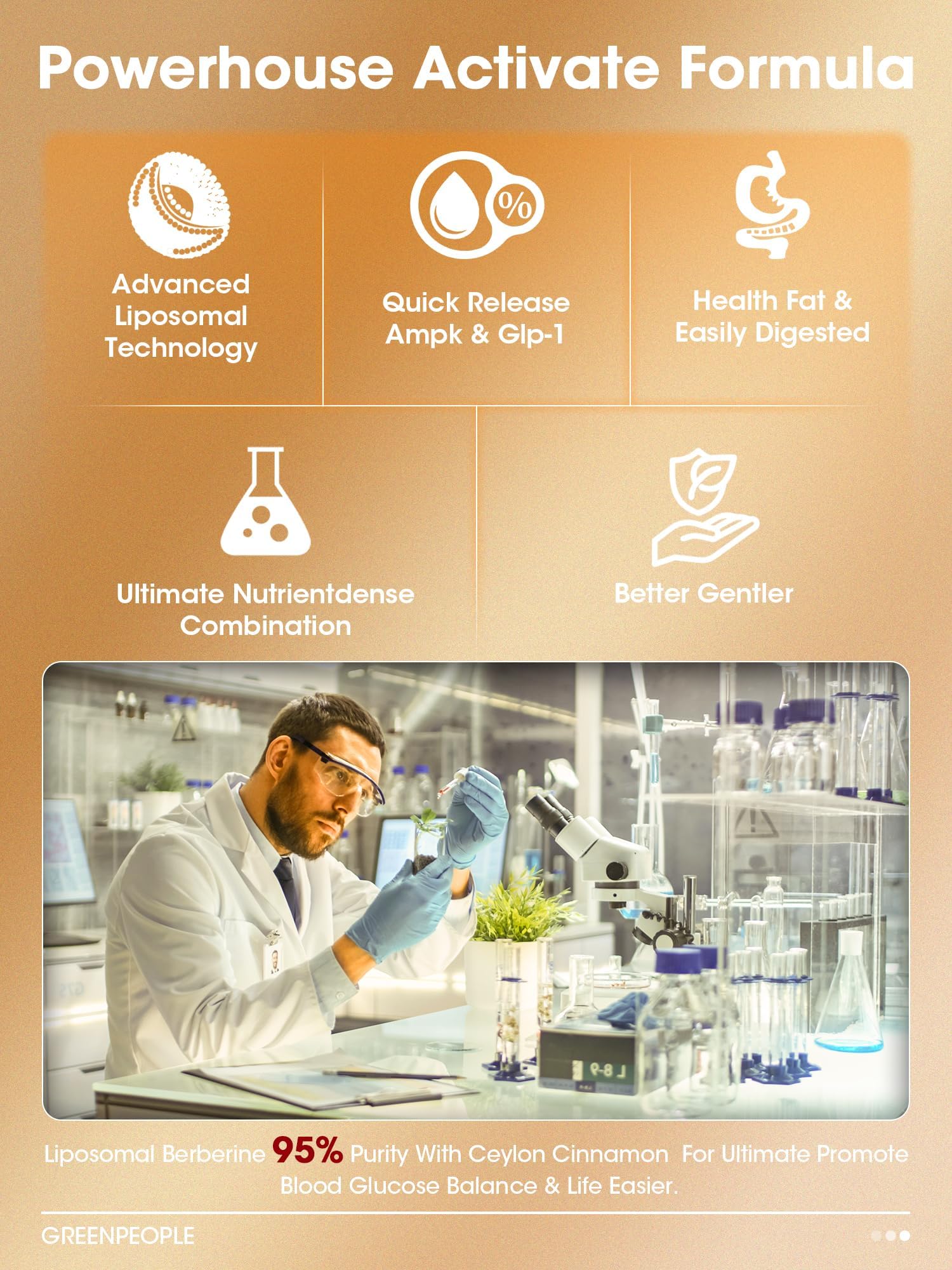GREENPEOPLE Berberina liposomal, cápsulas, mejora potencial en la utilización de nutrientes para rendimiento diario.