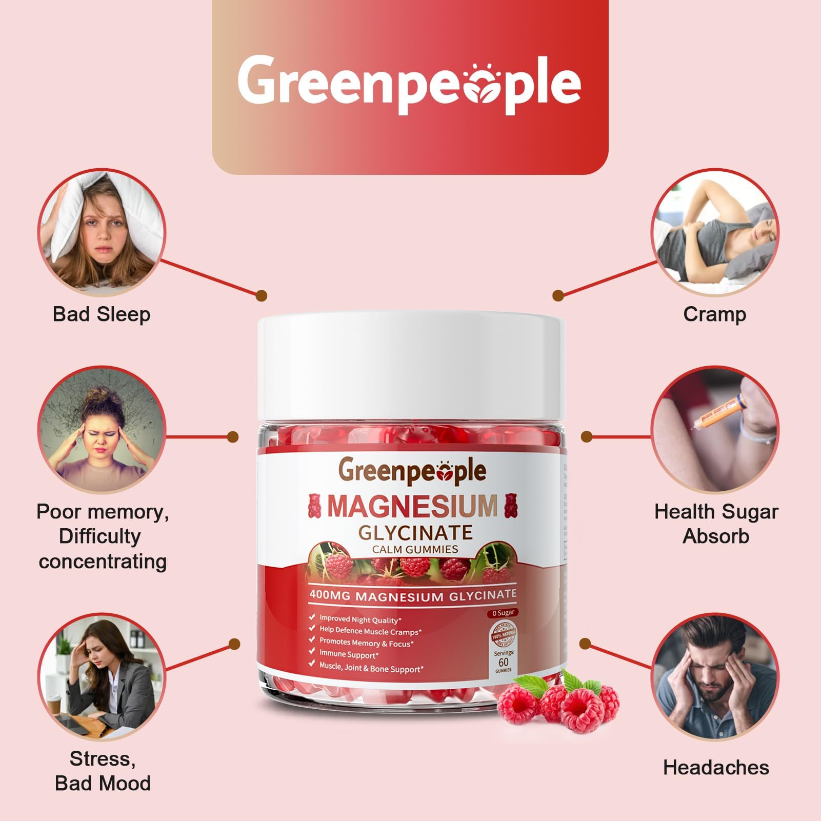 GREENPEOPLE gomitas magnesio 400mg-dosis diaria: absorción clara para energía sostenida