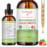 GREENPEOPLE Magnesium Glycinate líquido, frasco con sabor fresa para uso diario.