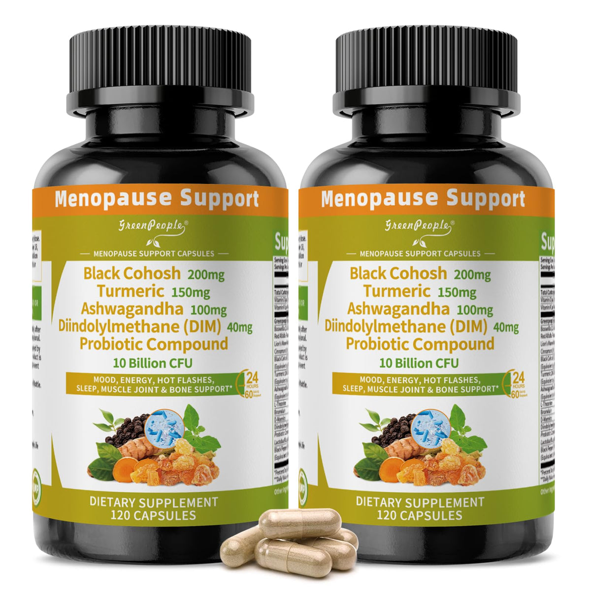 GREENPEOPLE Menopausia: botella de cápsulas para apoyo hormonal diario