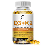 GreenPeople Vitamina D3 K2, cápsulas en botella para soporte óseo y muscular.