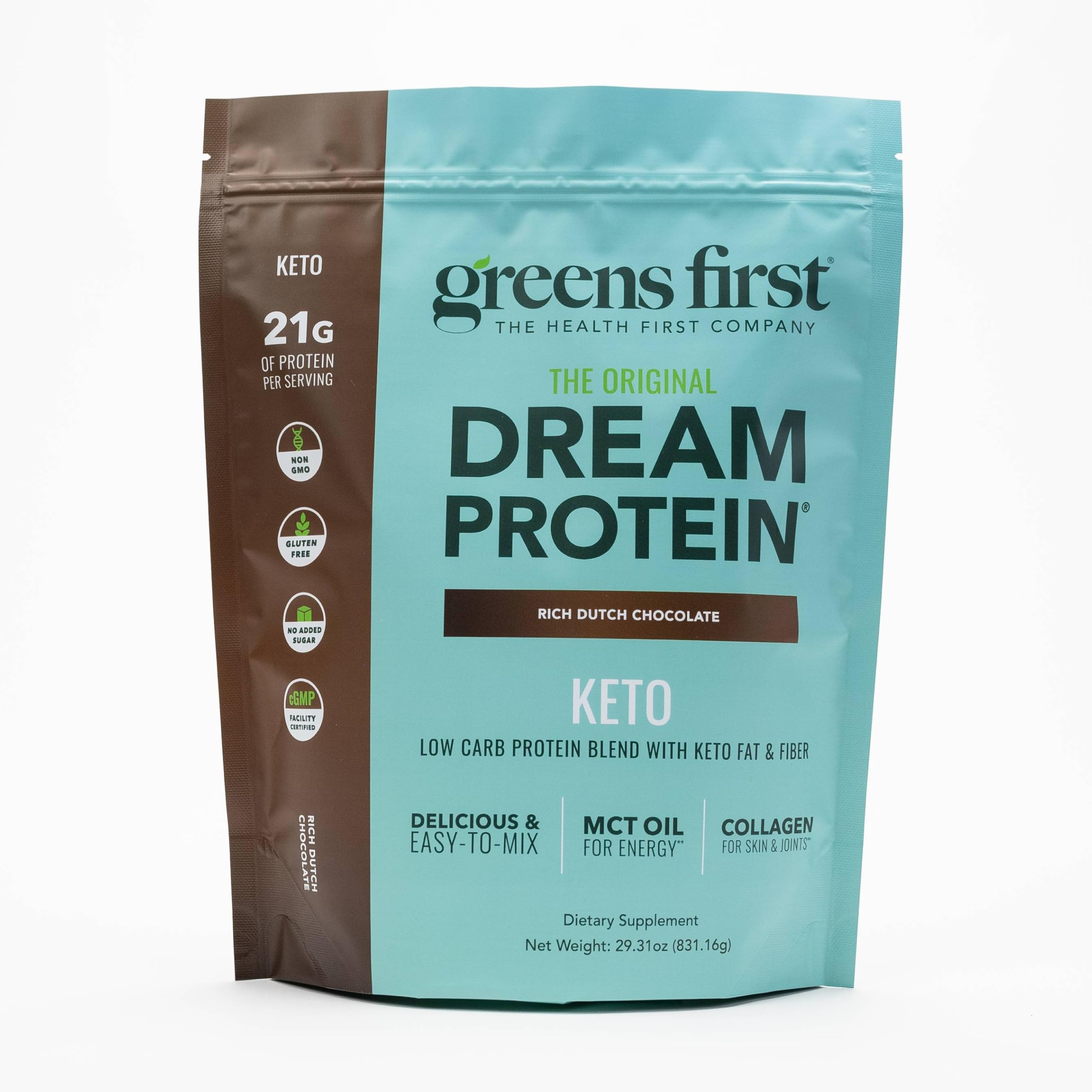 Greens First Dream Proteína Cetogénica, lata cerrada, fuente de energía sostenida para días activos.