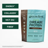 Greens First Dream Proteína Cetogénica, mezcla hidrolizada, digestión suave para uso diario.