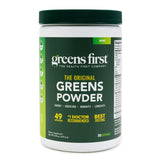 Greens First Original polvo verde en frasco para conveniencia diaria.