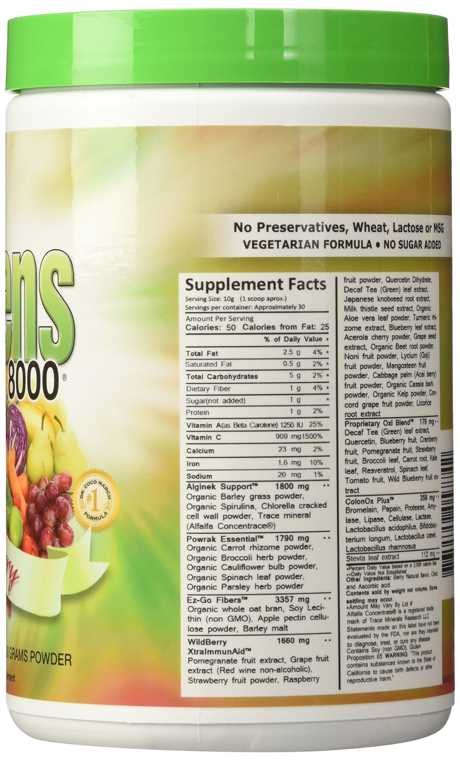 Greens World Delicious Greens 8000 Frambuesa mezcla en agua para impulso.