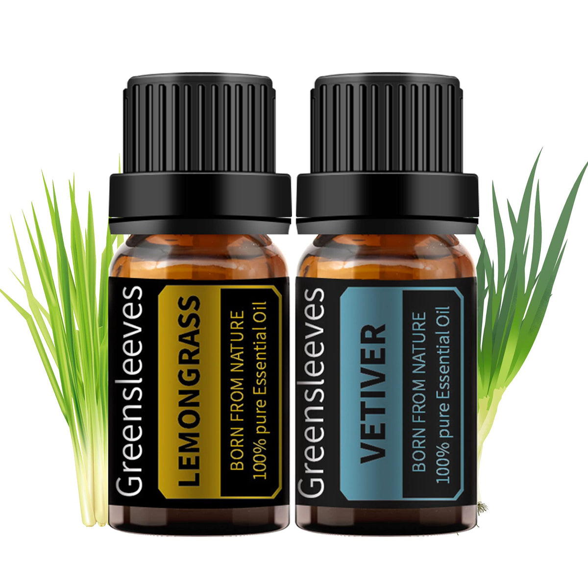 GREENSLEEVES vetiver y citronela: dos botellas ámbar de 10 ml para aromaterapia