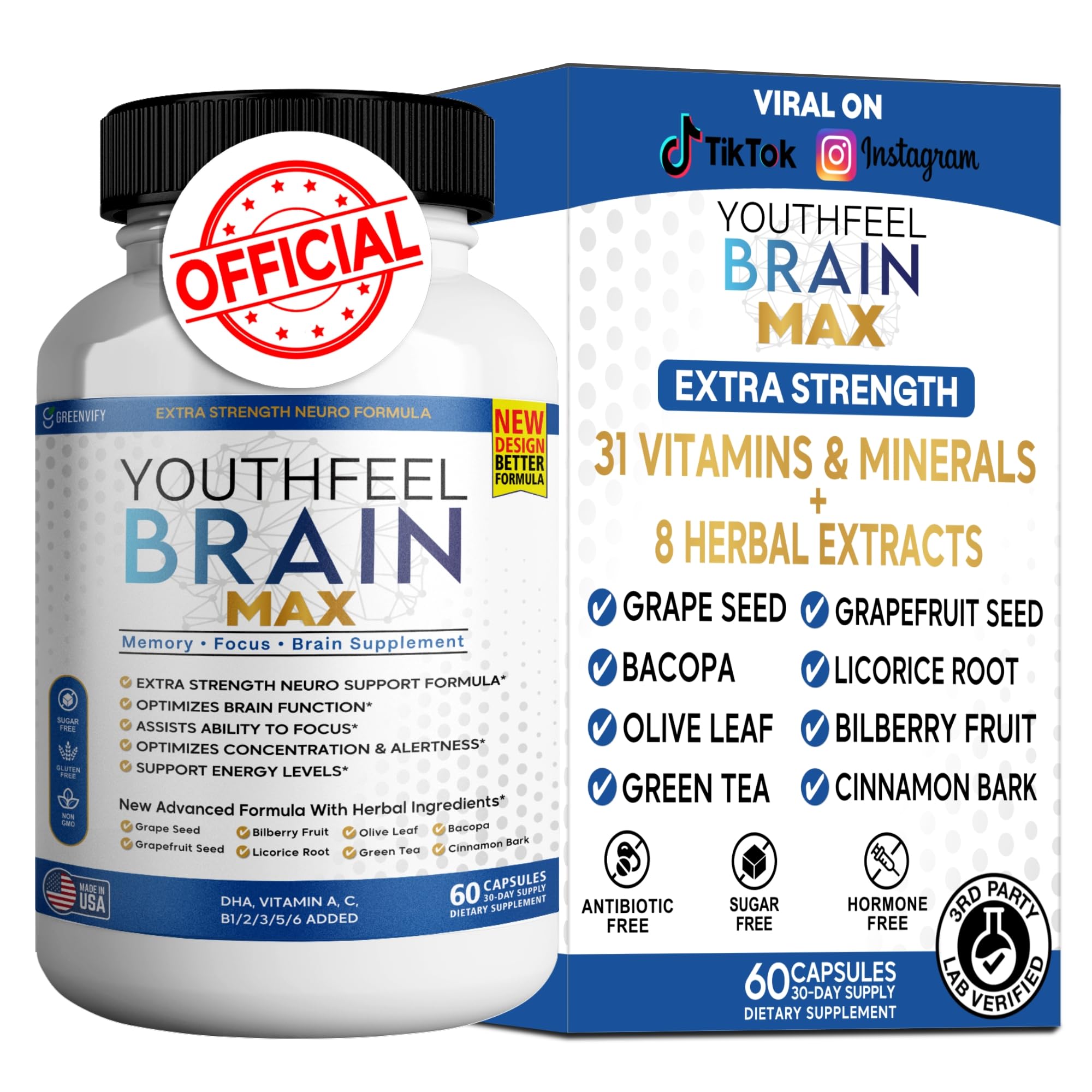 GREENVIFY YouthFeel Brain Max, botella visible para uso diario y claridad mental