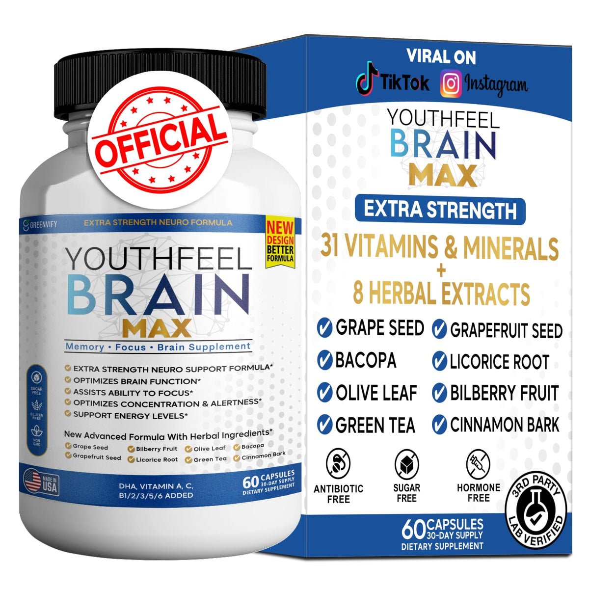 GREENVIFY YouthFeel Brain Max, botella visible para uso diario y claridad mental