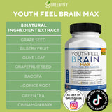 GREENVIFY YouthFeel Brain Max, etiqueta frontal con fórmula y beneficios