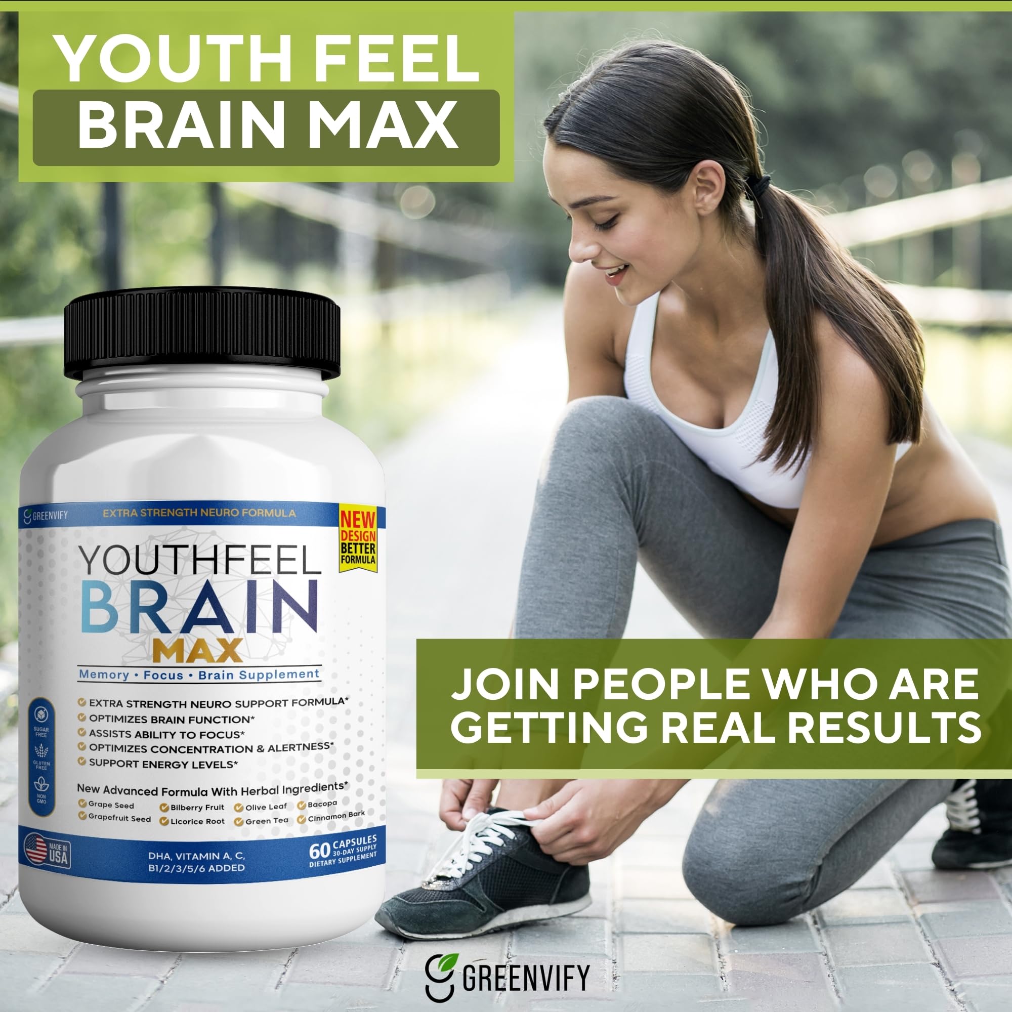 GREENVIFY YouthFeel Brain Max, dosis diaria con agua para energía cerebral