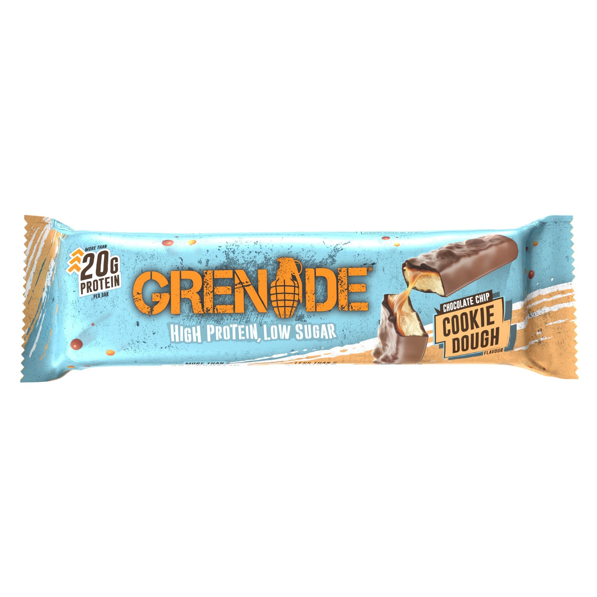 Grenade barra proteína alta, masa de galleta con chispas, sabor sabroso