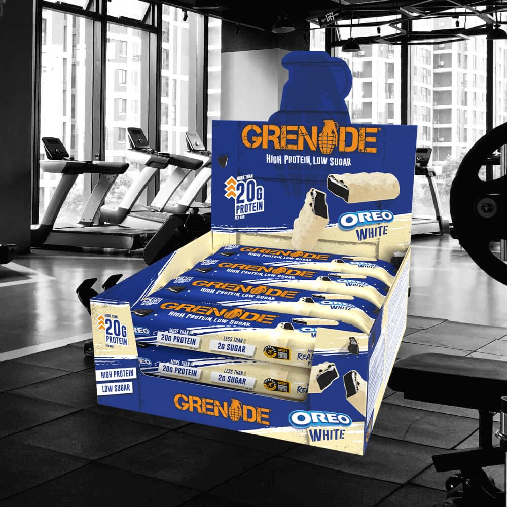 Grenade Oreo Blanco barra proteica con trozos de Oreo ideales snack post entreno