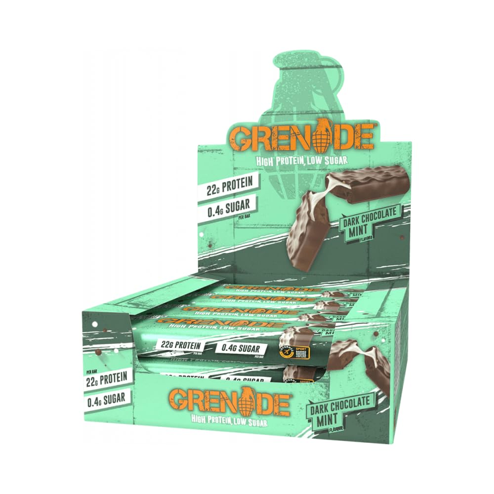 Barra Grenade Carb Killa chocolate oscuro menta, snack proteico para después del entrenamiento