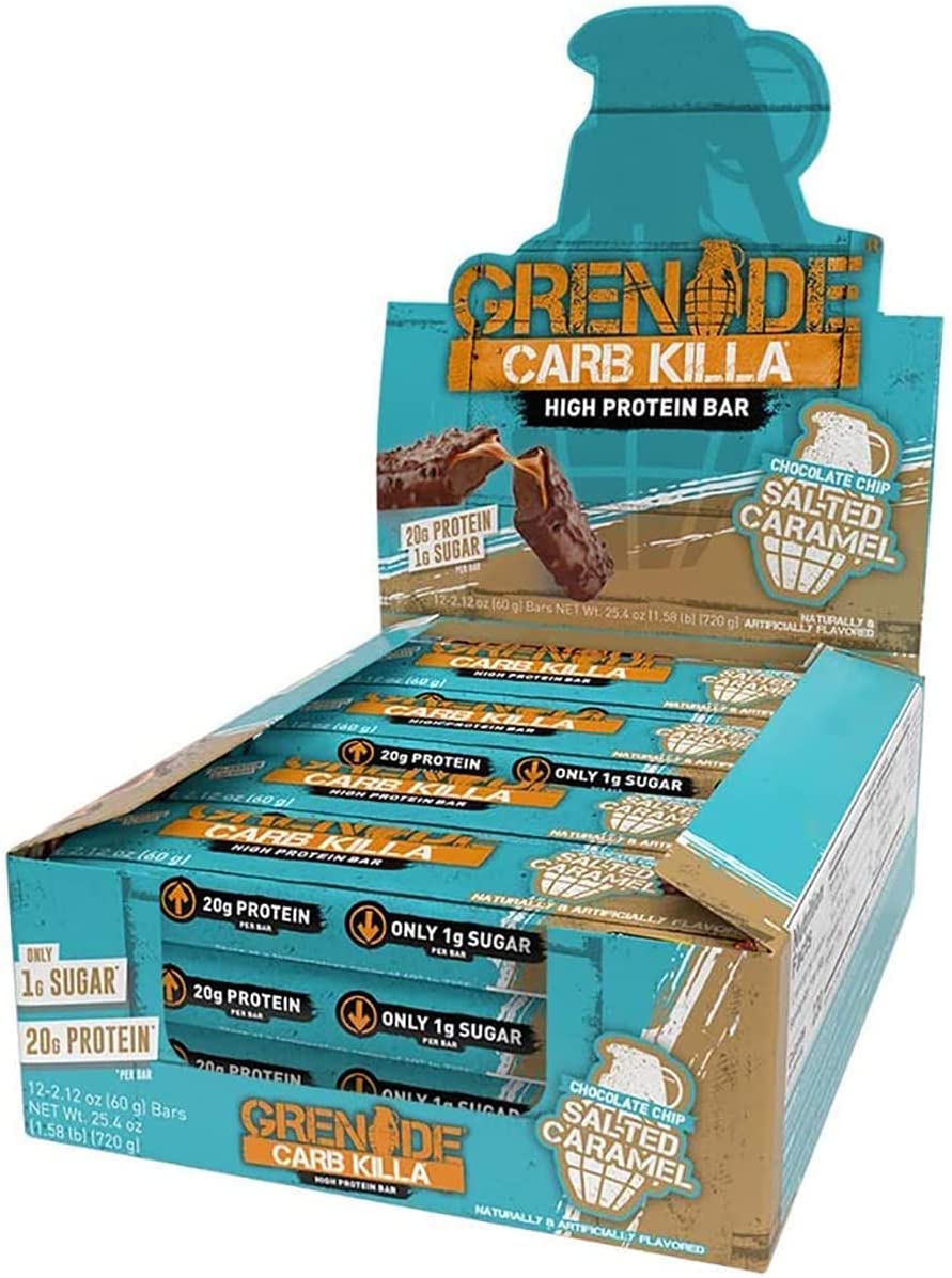 Grenade Carb Killa barra con chispas de chocolate y caramelo salado para snack rápido