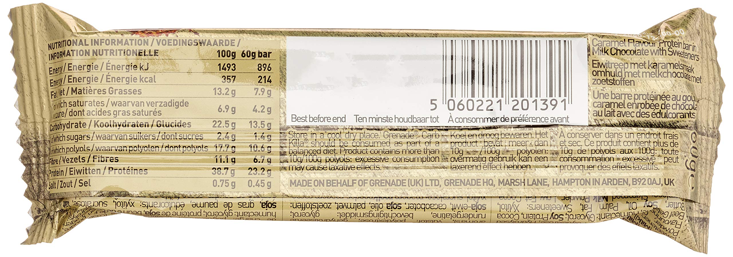 Grenade Carb Killa Barra Chocolate Europeo: cobertura suave y chocolate premium