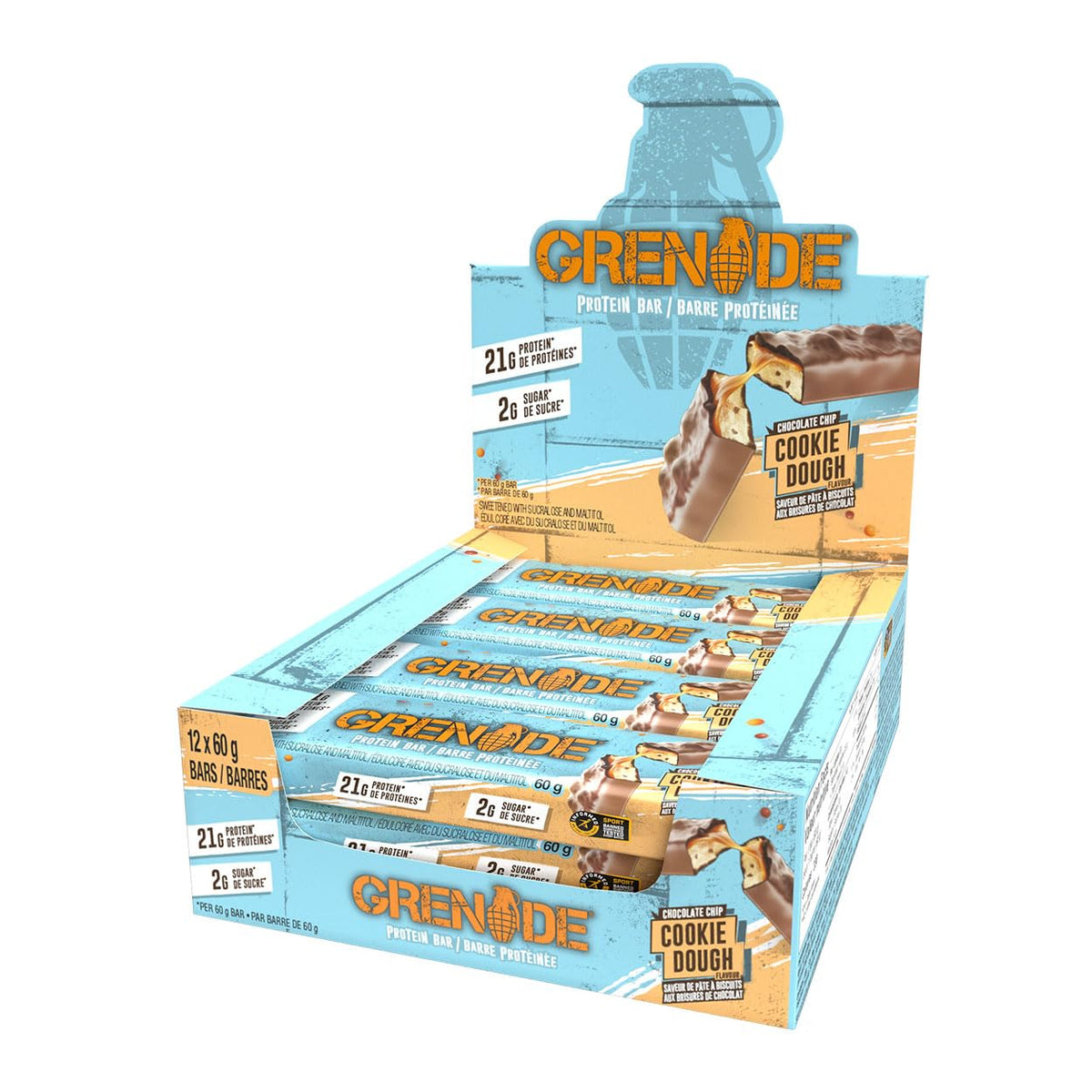 Barra Grenade Carb Killa de masa de galleta con chispas de chocolate, snack proteico delicioso