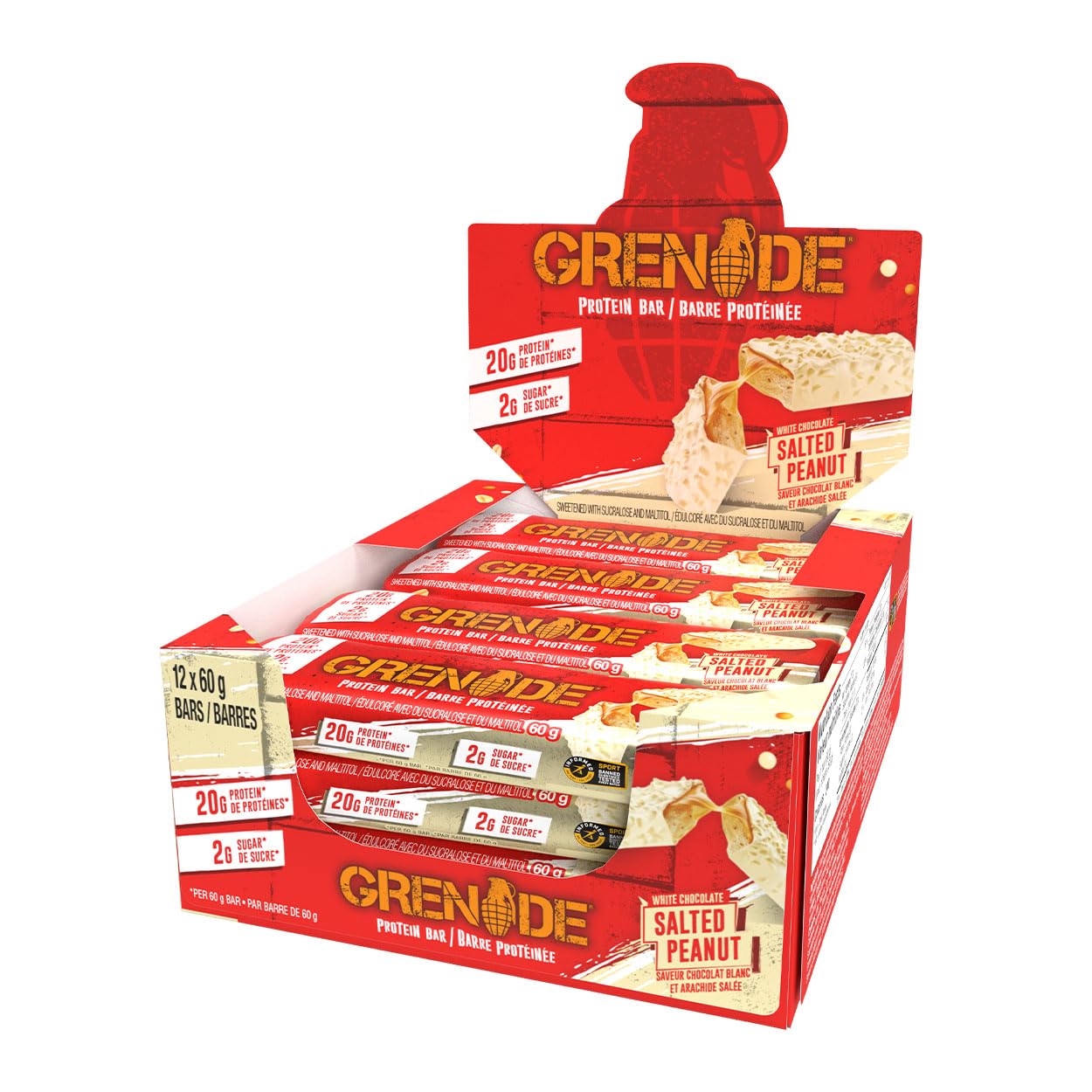 Barras Grenade Carb Killa: chocolate blanco con cacahuete salado, snack proteico sabroso y práctico.