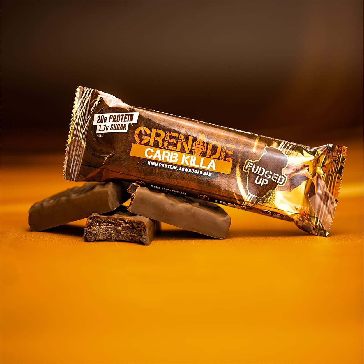 Grenade Carb Killa Fudged Up: presentación de 12 barritas para snack diario.