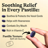 Pastillas Grether's Grosella Negra, primer plano de pastillas de textura suave para uso cómodo.