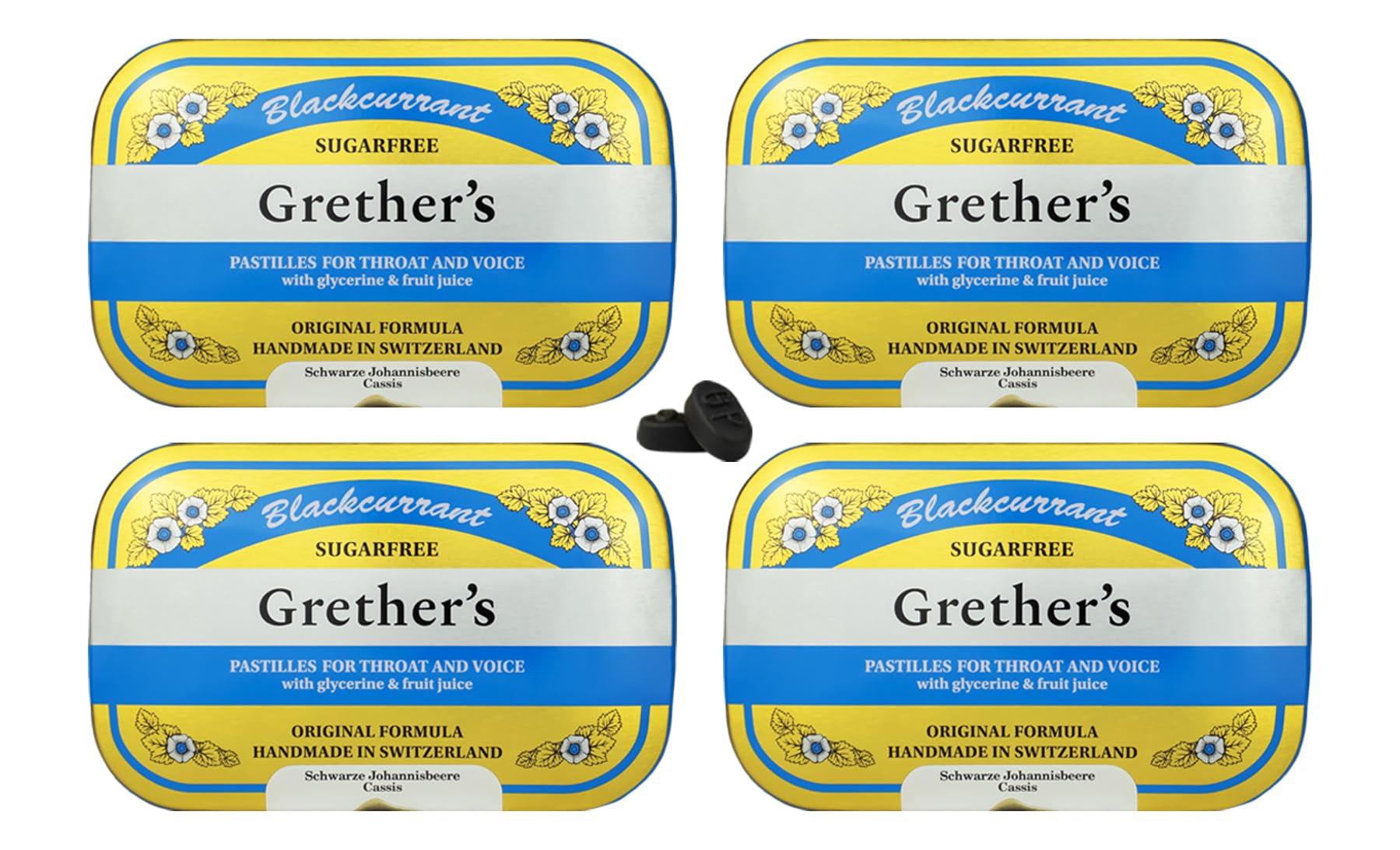 GRETHER'S pastillas de grosella sin azúcar en lata, almacenamiento práctico para casa o viaje.