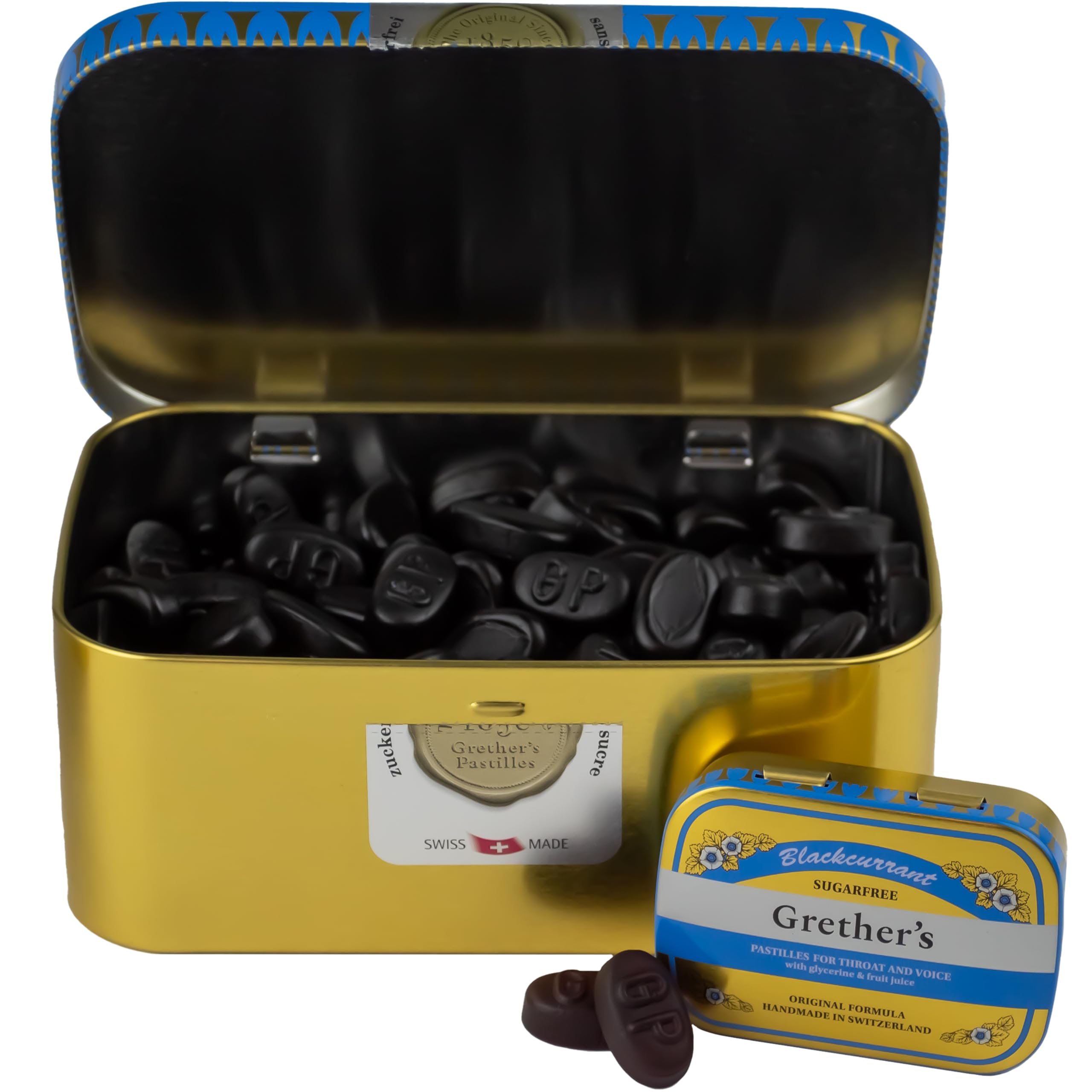 Pastilla masticable GRETHER'S, textura suave y agradable sin mentol.