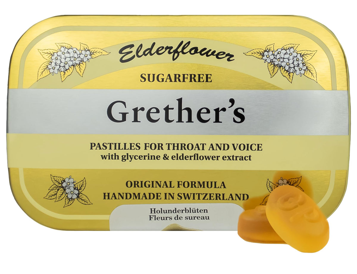 GRETHER'S pastillas sin azúcar flor de sauco: sabor suave para la garganta