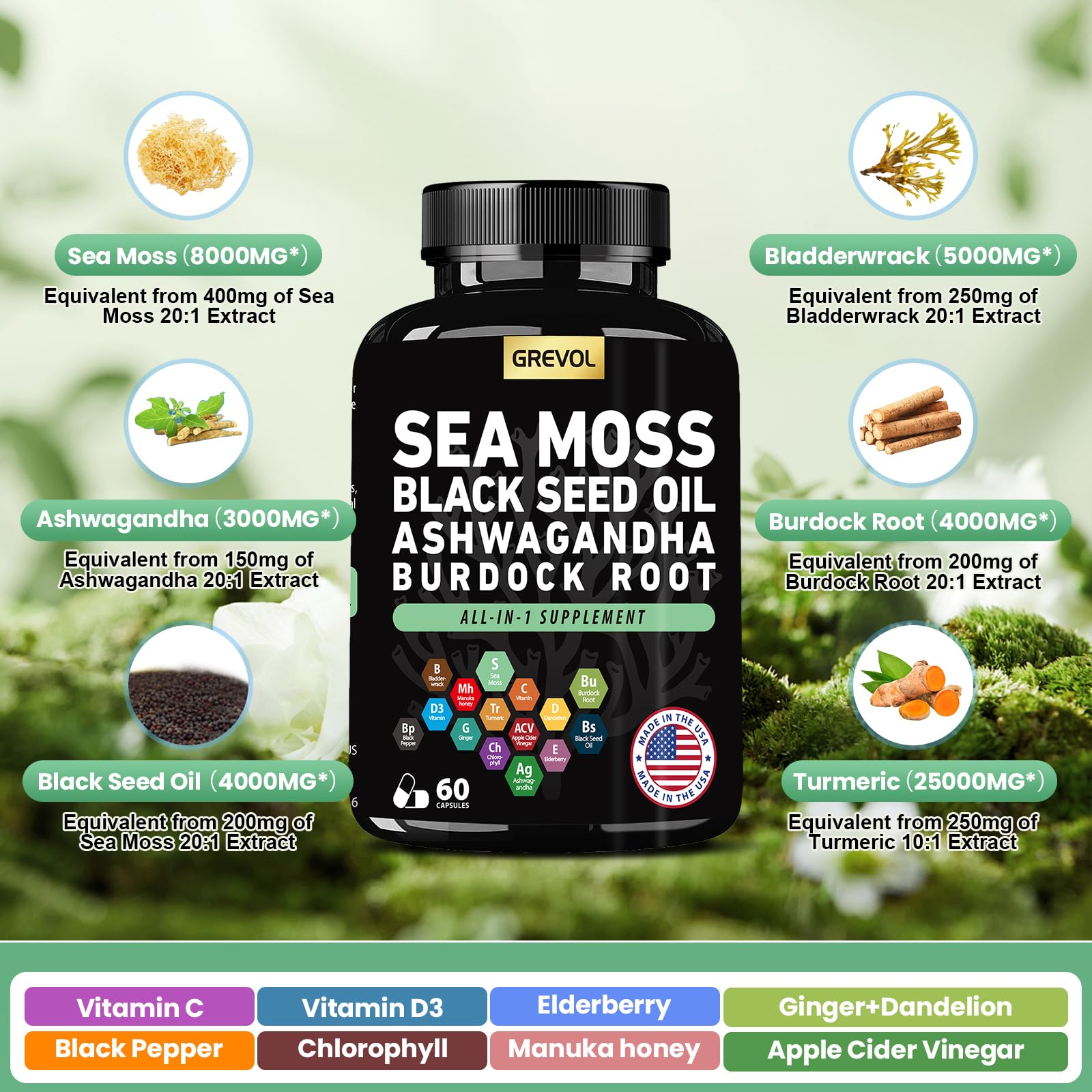 Grevol cápsulas de ashwagandha, equilibrio y vitalidad potencial