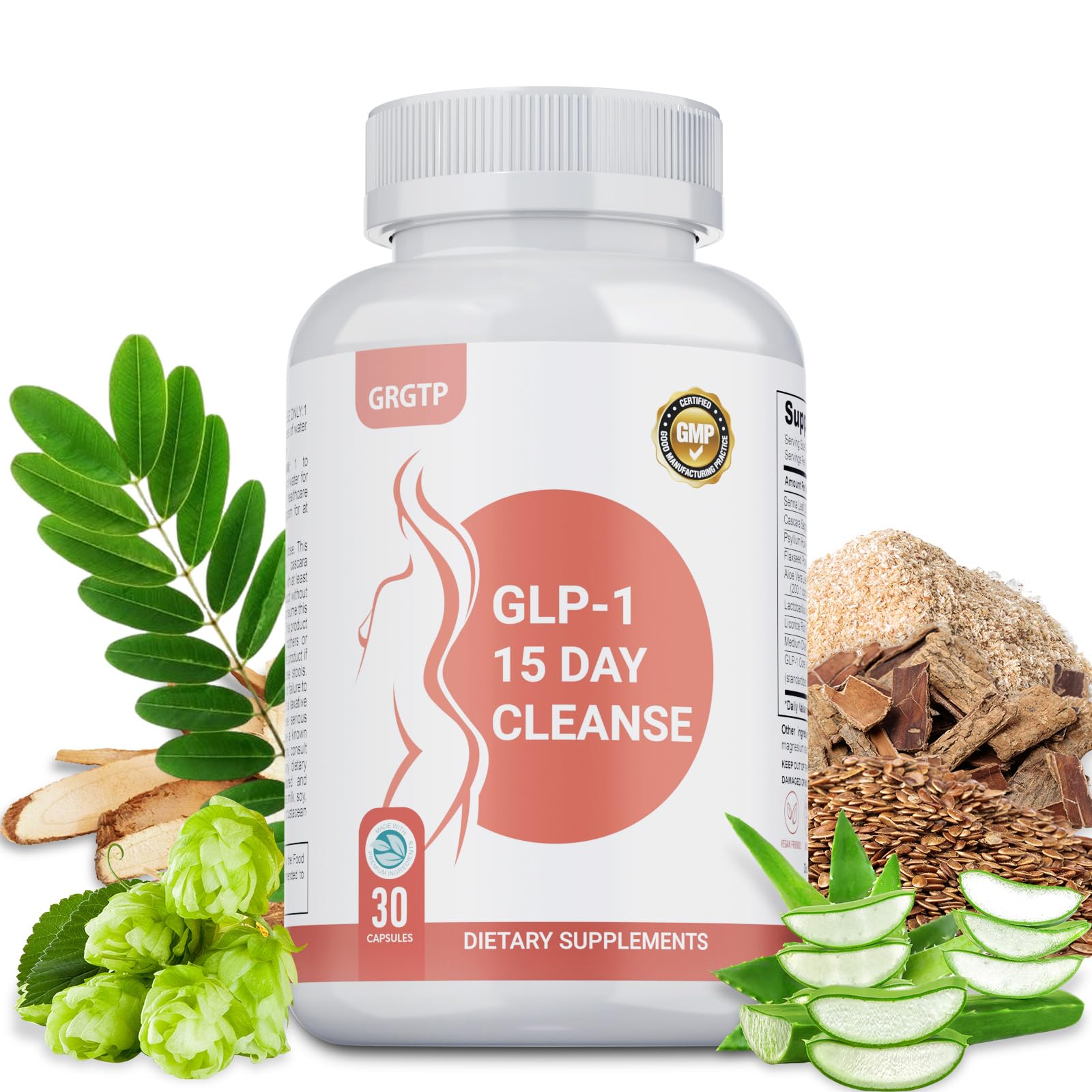 GRGTP GLP-1, botella de limpieza natural para bienestar digestivo.