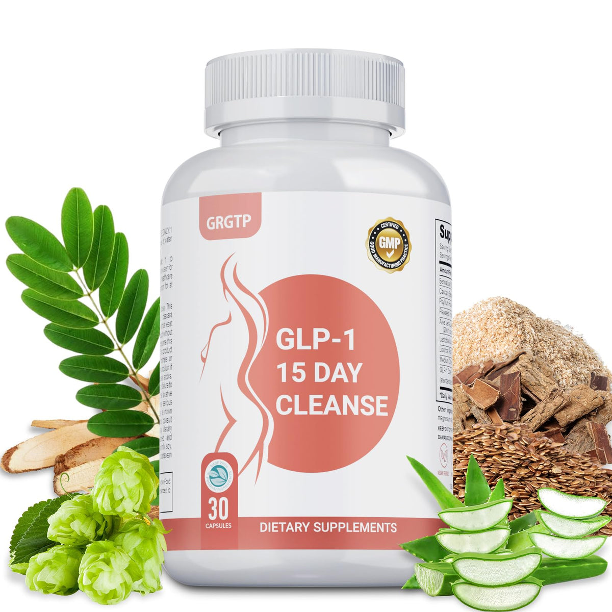 GRGTP GLP-1, botella de limpieza natural para bienestar digestivo.