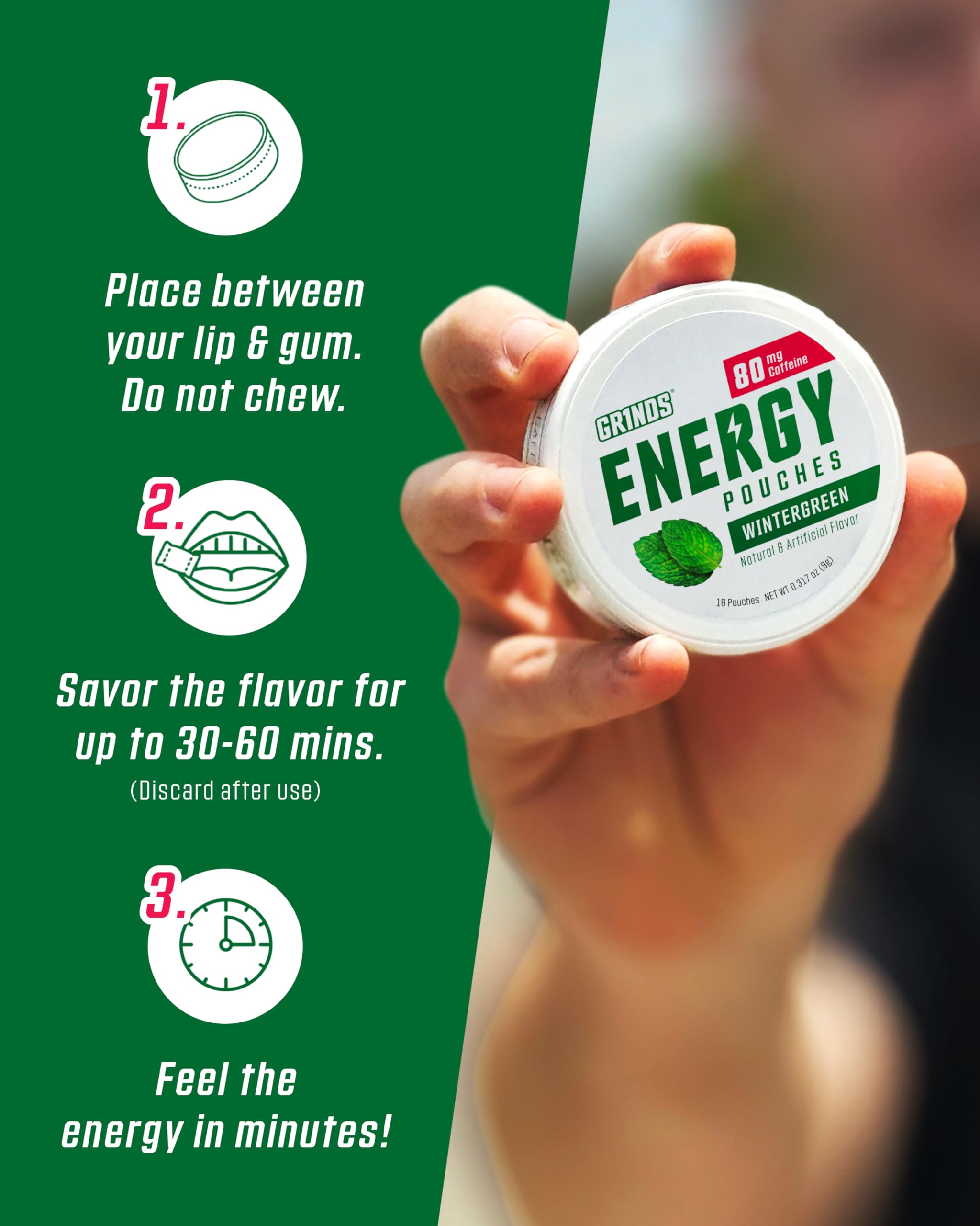 GRINDS Bolsas de energía, portátil en bolso para energía en movimiento