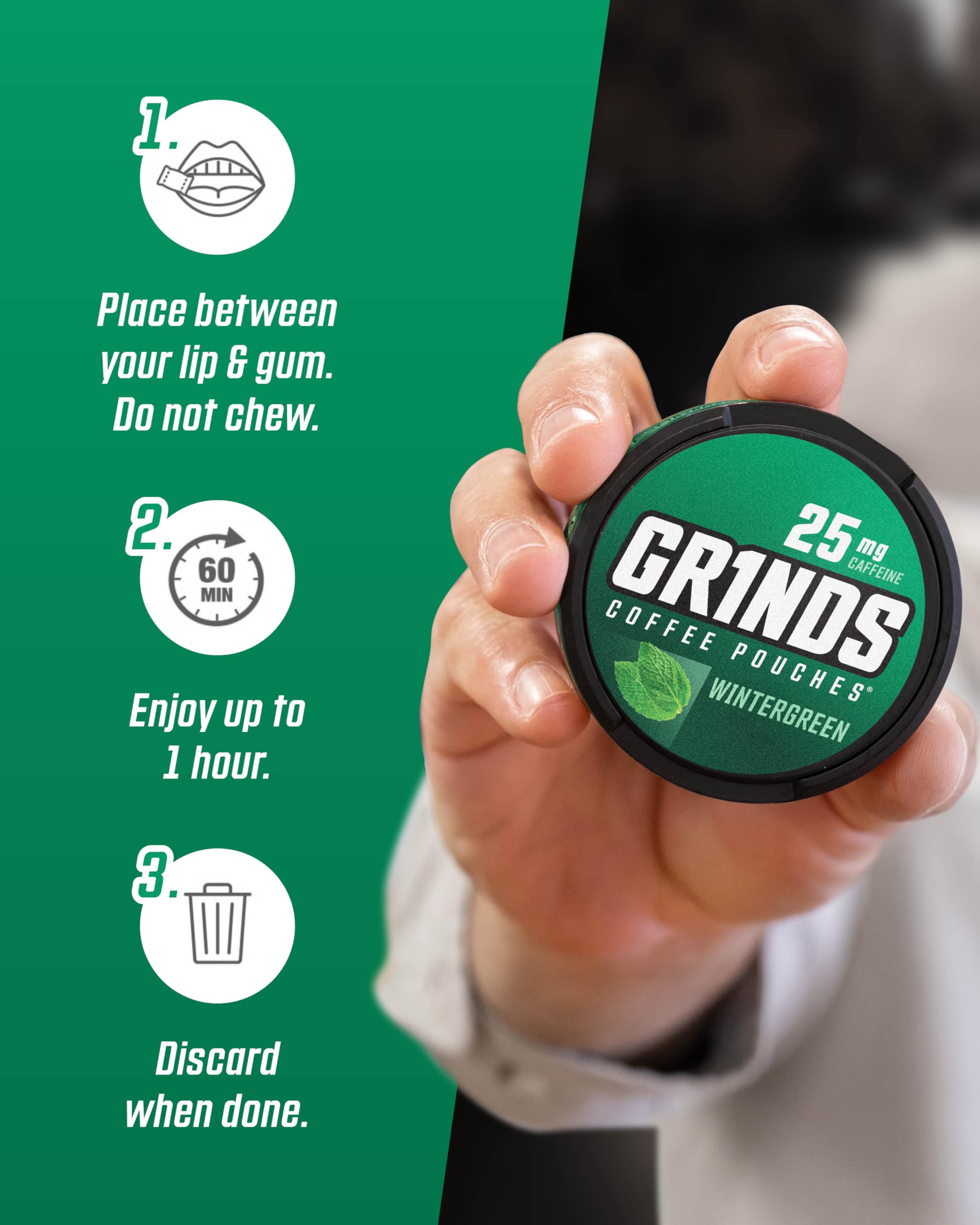 GRINDS Grinds Coffee Pouches sabor menta verde para nota refrescante