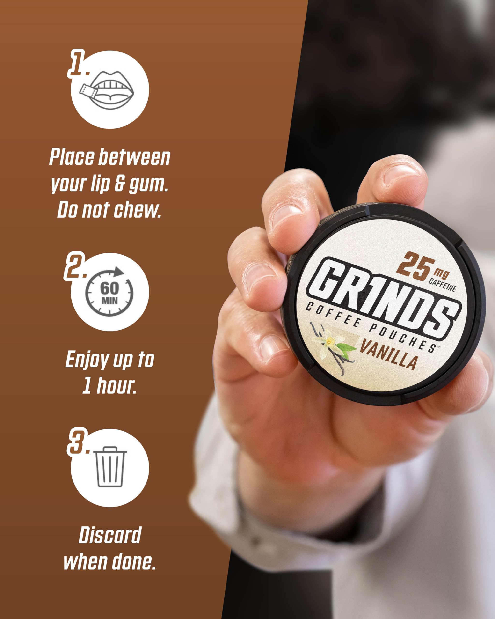 GRINDS Caramelo bolsa: toque dulce para pausa energizante.
