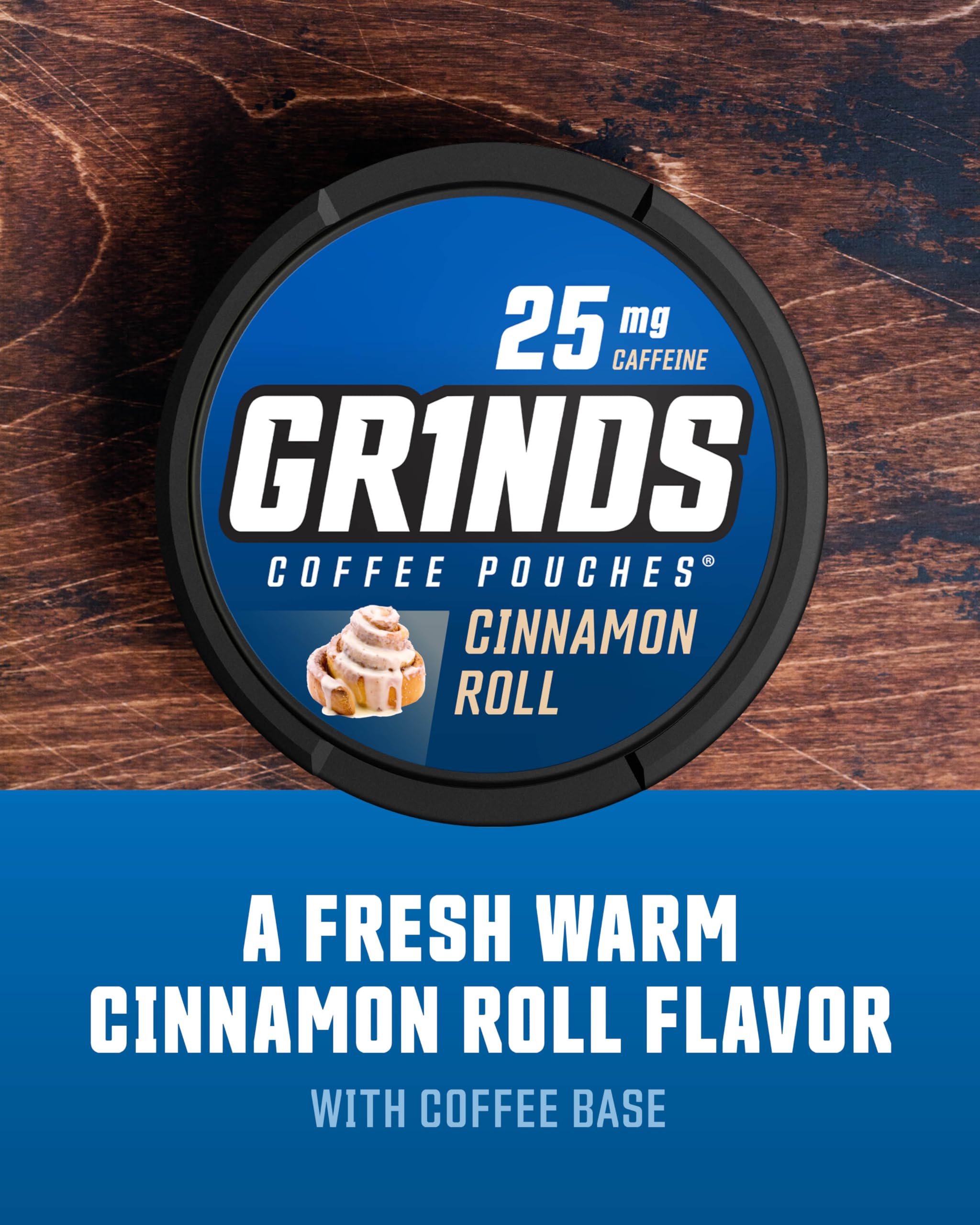 GRINDS Cinnamon Roll: bolsa práctica para consumo rápido en cualquier lugar.