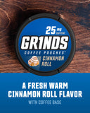 GRINDS Cinnamon Roll: bolsa práctica para consumo rápido en cualquier lugar.