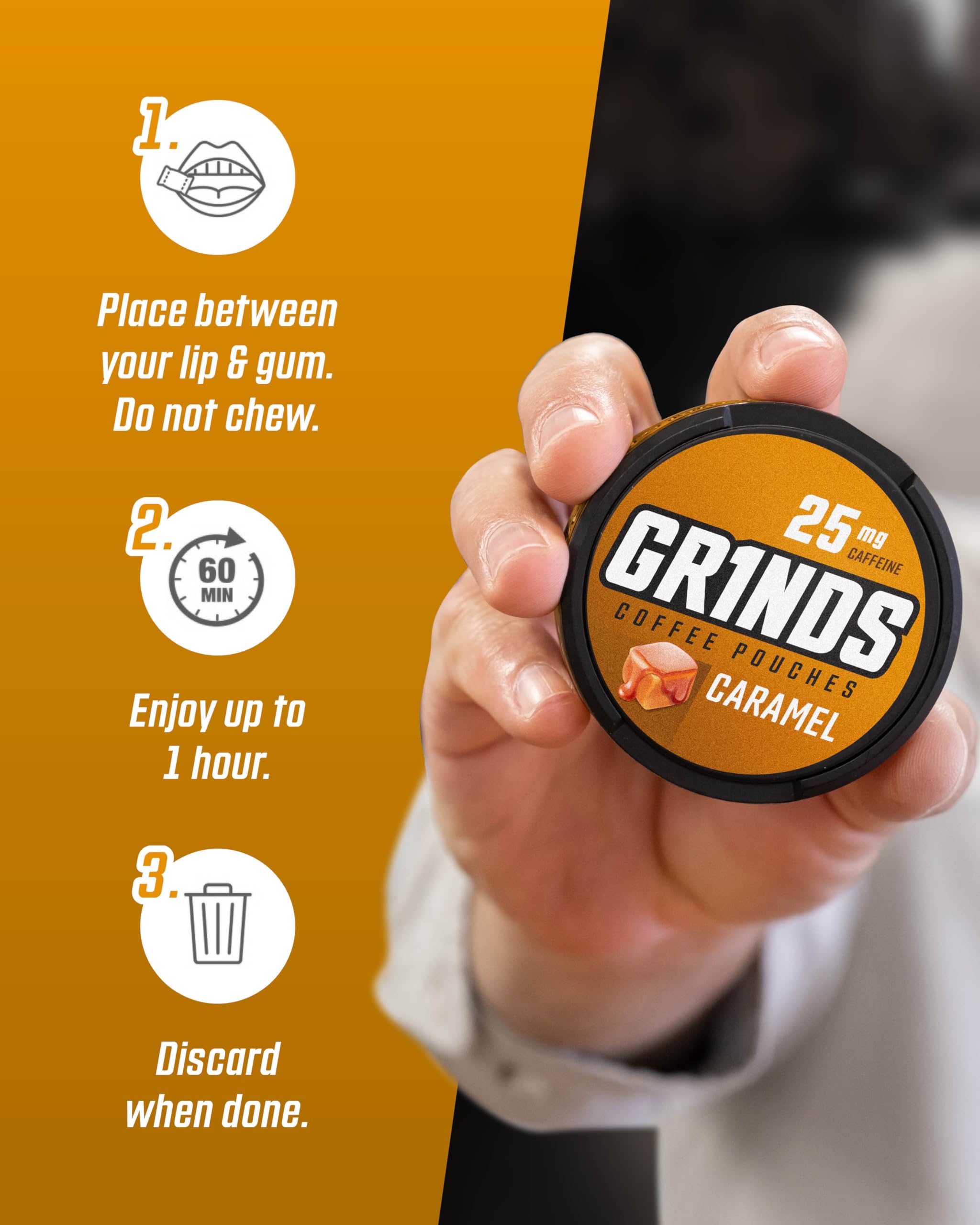 GRINDS paquete de 6 latas caramelo, opción práctica para compartir.
