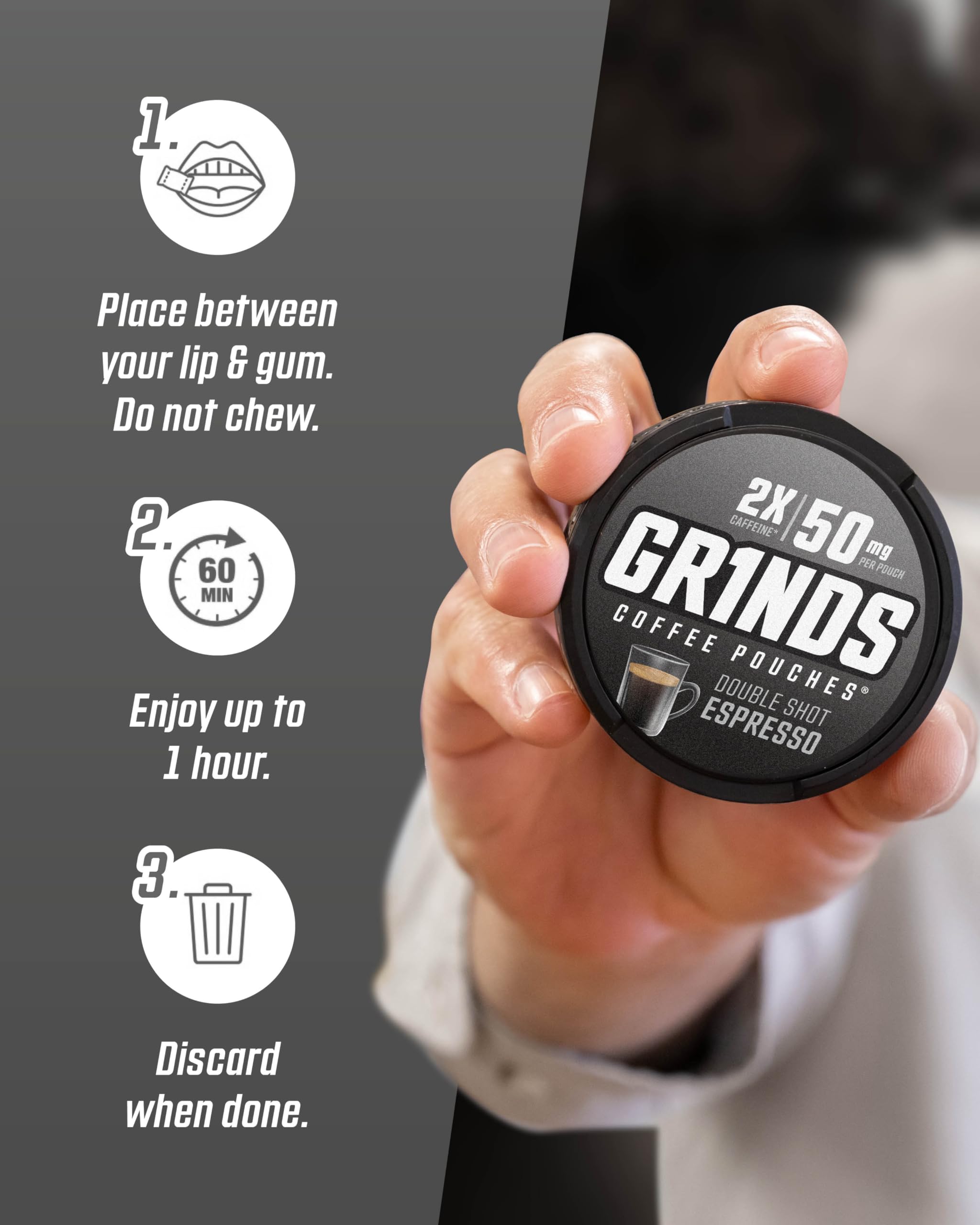 Grinds Pouches Orange Citrus, cítrico refrescante para concentración sin nicotina