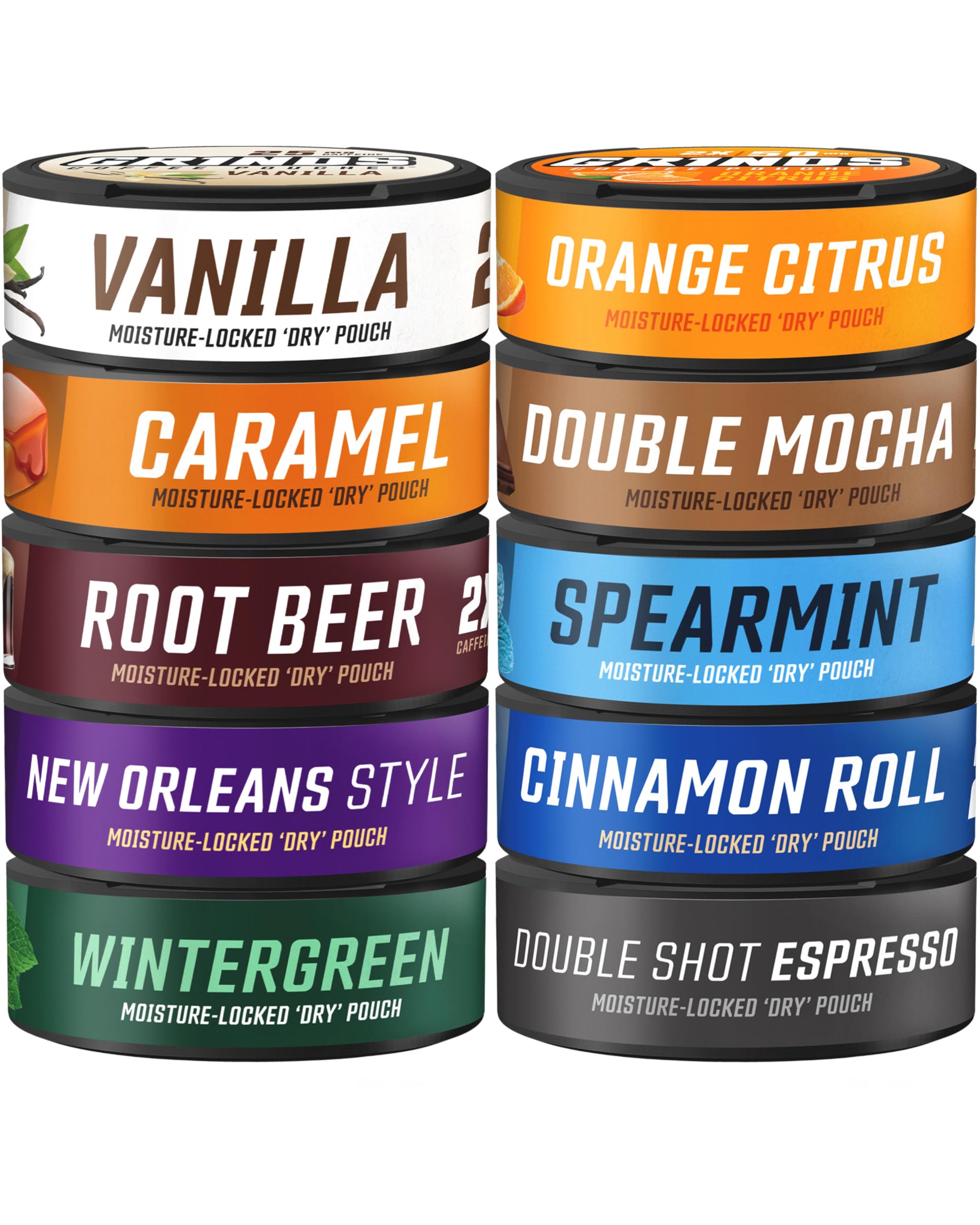 Grinds Pouches variedad 10 sabores, energía limpia en cualquier momento
