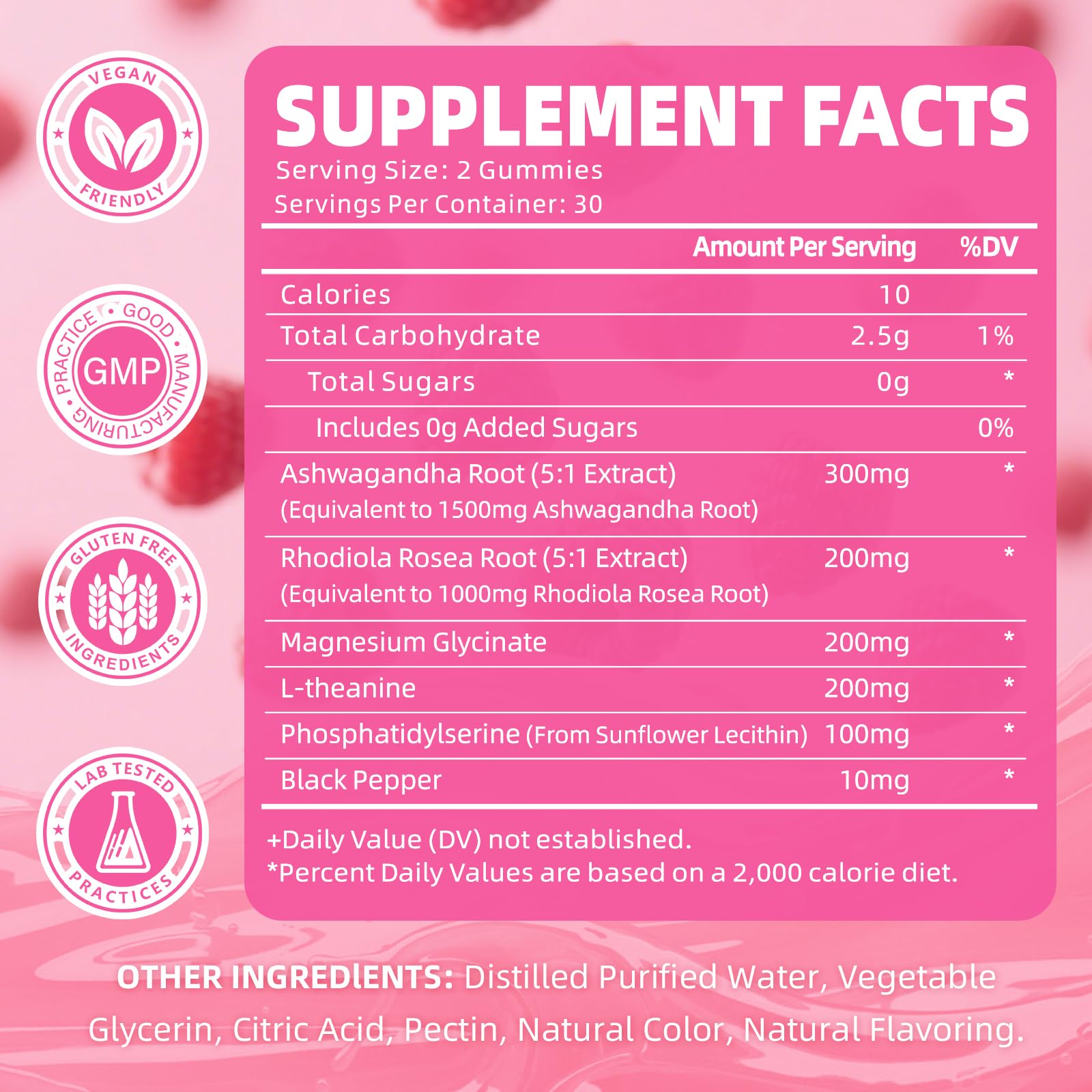 GrnLife Cortisol Gummies frambuesa, gomitas masticables para relajación.